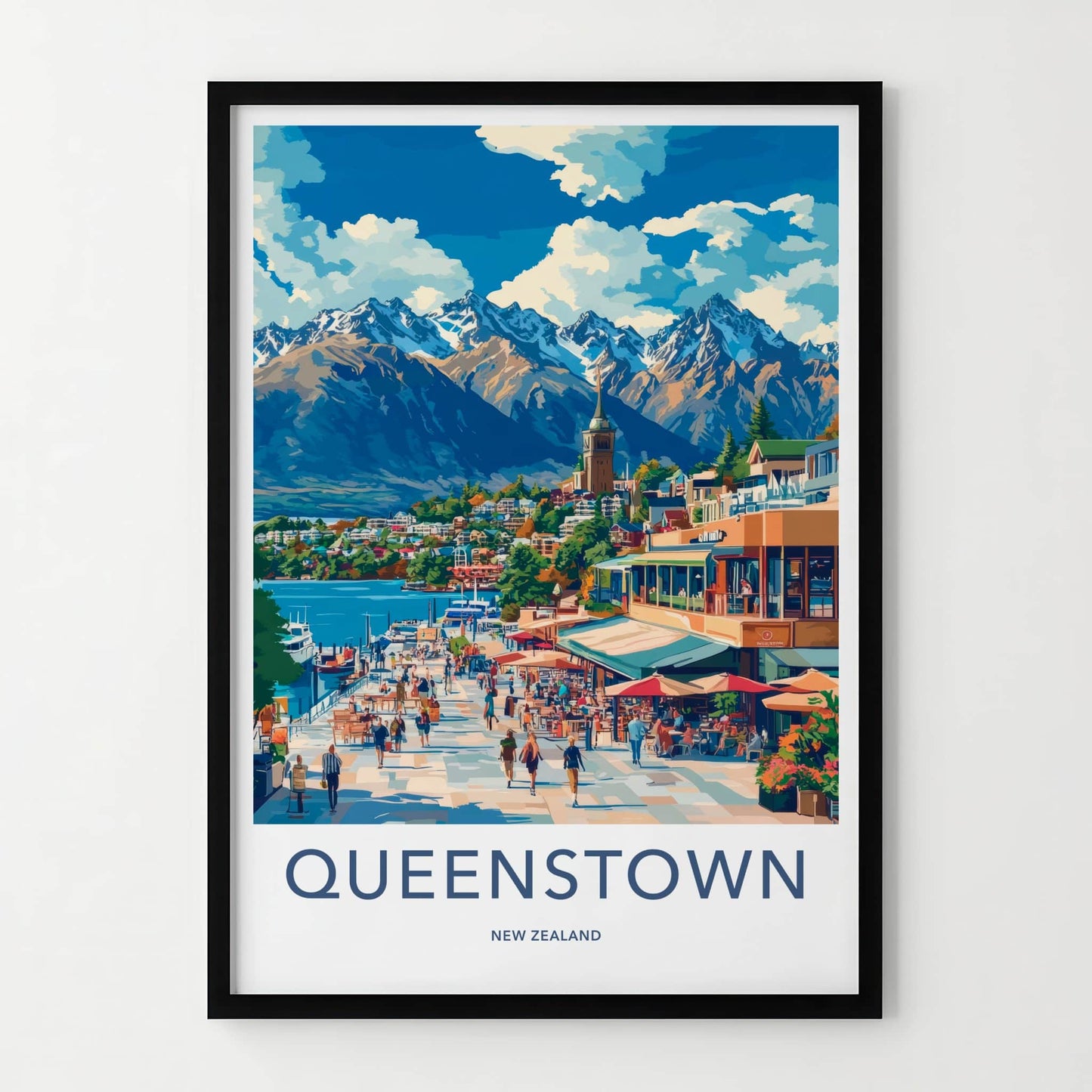 Queenstown Poster - New Zealand Travel Art - Vibrant Lakeside Town Home Decor