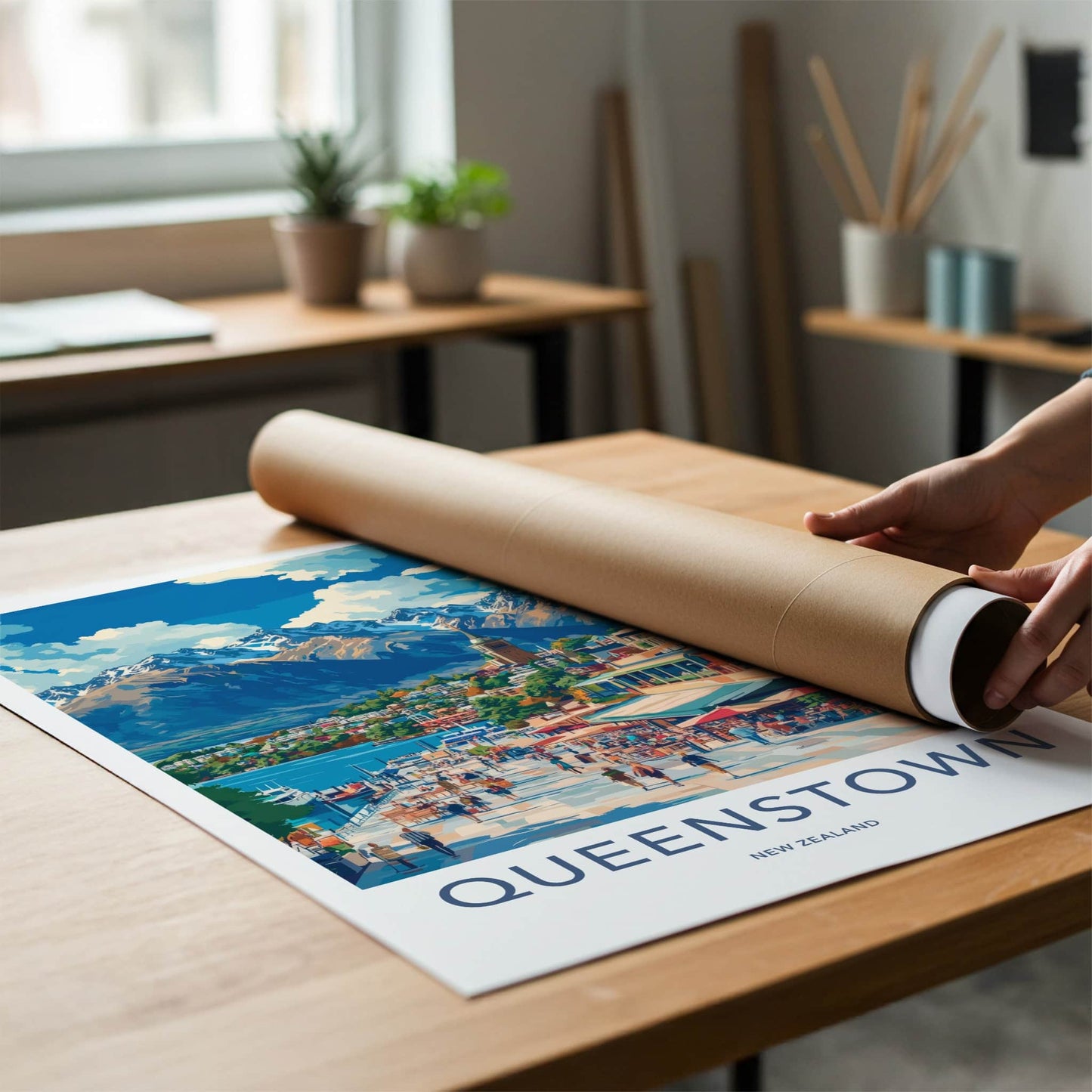Queenstown Poster - New Zealand Travel Art - Vibrant Lakeside Town Home Decor