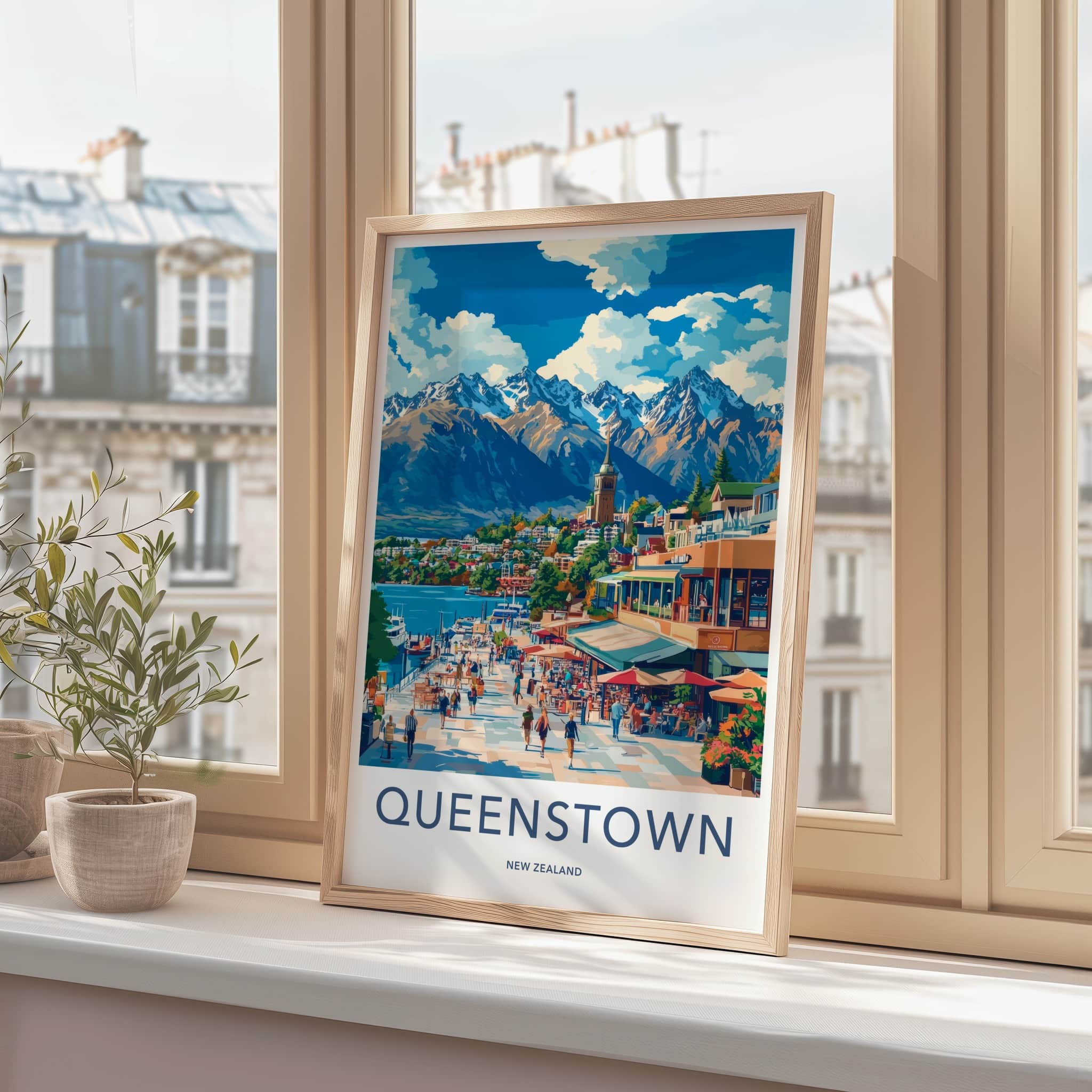 Queenstown Poster - New Zealand Travel Art - Vibrant Lakeside Town Home Decor