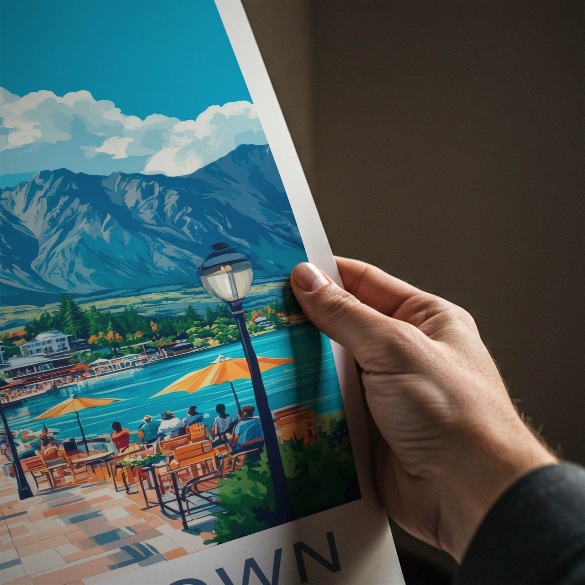 Queenstown Poster - New Zealand Travel Art - Vibrant Waterfront Scene Home Decor