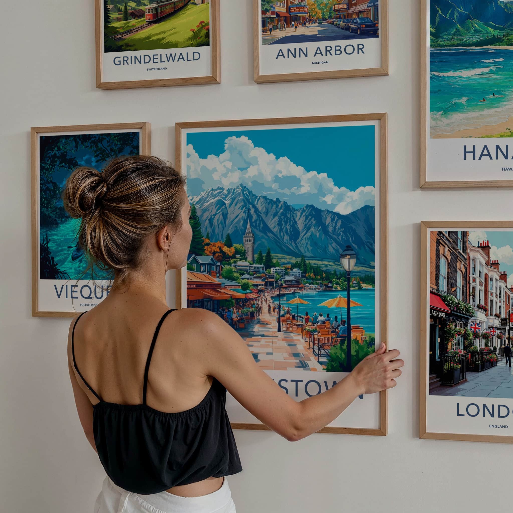 Queenstown Poster - New Zealand Travel Art - Vibrant Waterfront Scene Home Decor