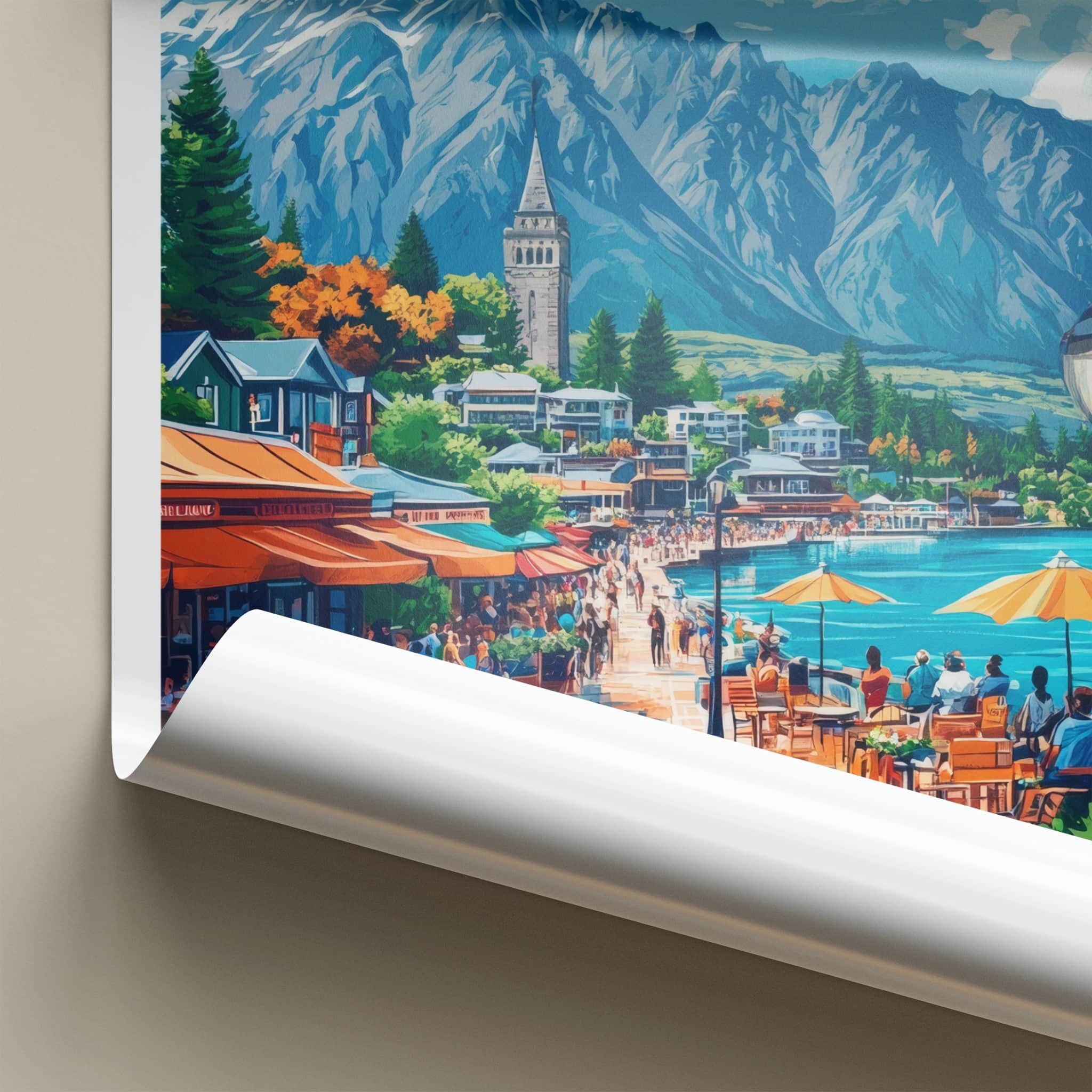 Queenstown Poster - New Zealand Travel Art - Vibrant Waterfront Scene Home Decor