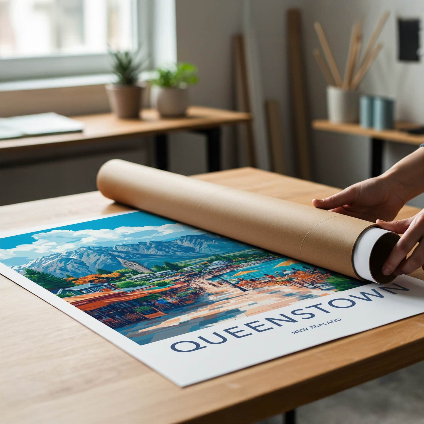 Queenstown Poster - New Zealand Travel Art - Vibrant Waterfront Scene Home Decor