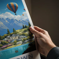 Queenstown Poster - New Zealand Wall Art - Mountain Lake Hot Air Balloons Home Decor