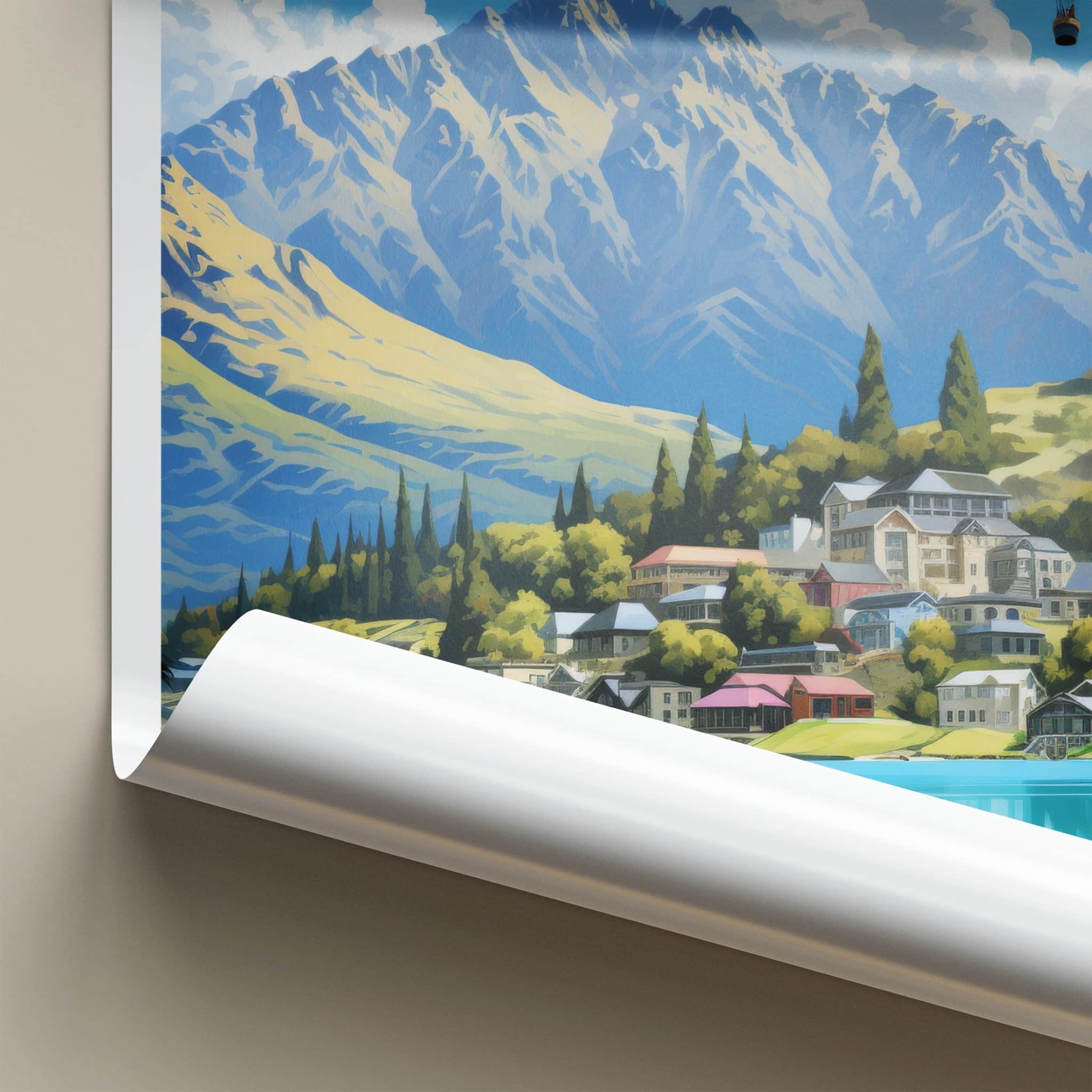 Queenstown Poster - New Zealand Wall Art - Mountain Lake Hot Air Balloons Home Decor