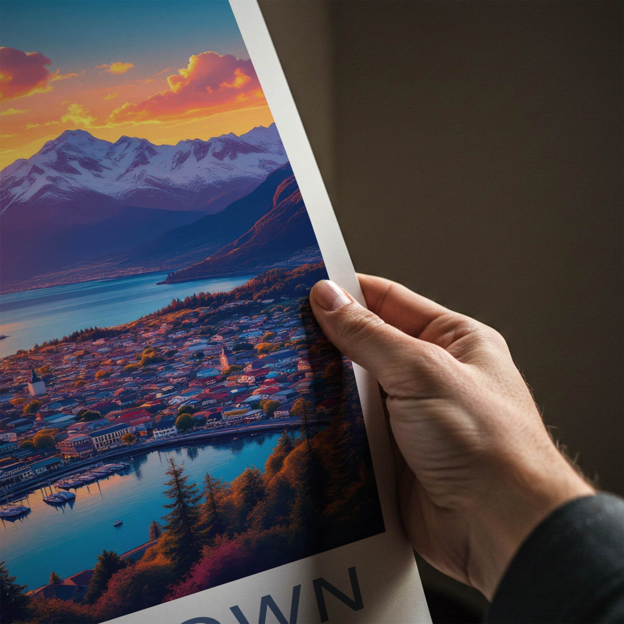 Queenstown Poster - New Zealand Wall Art - Vibrant Sunset Town Home Decor