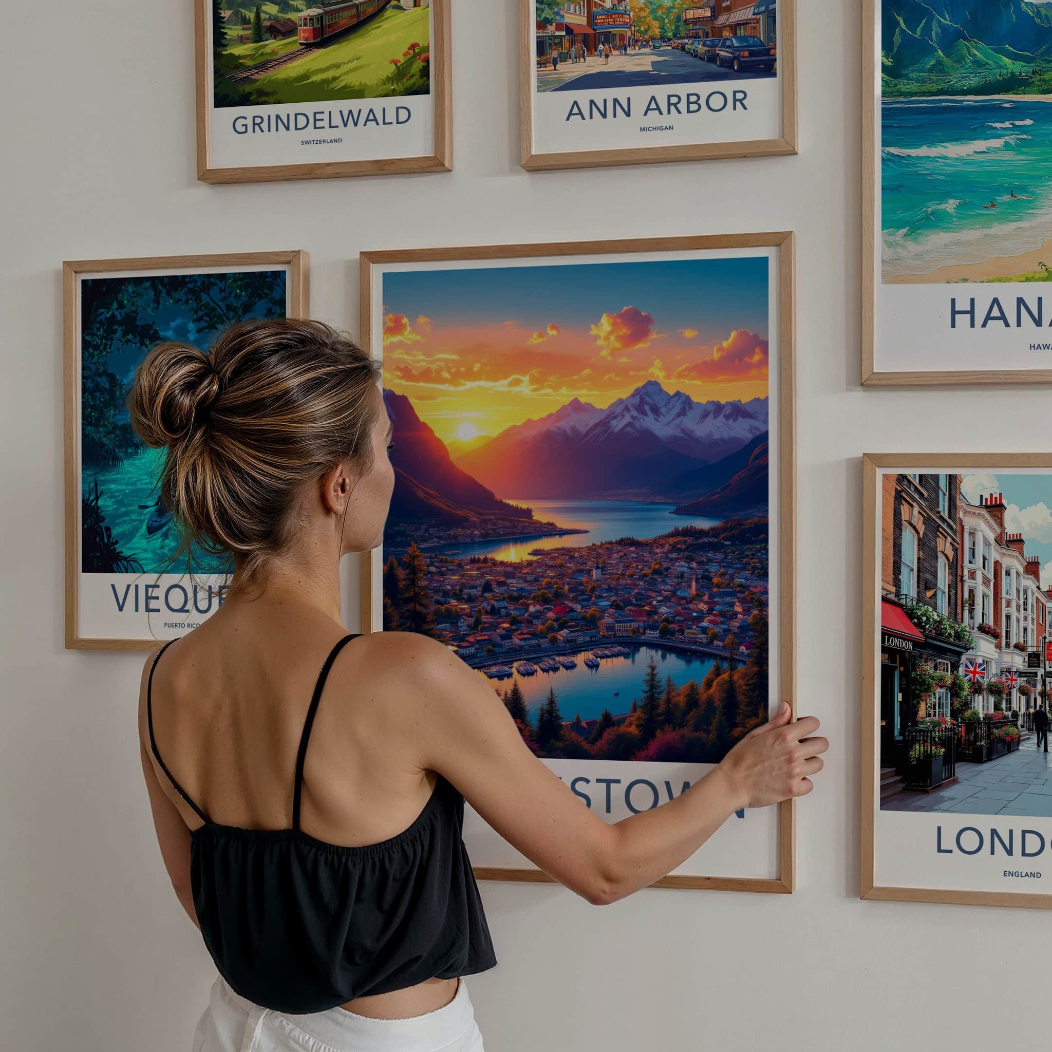 Queenstown Poster - New Zealand Wall Art - Vibrant Sunset Town Home Decor