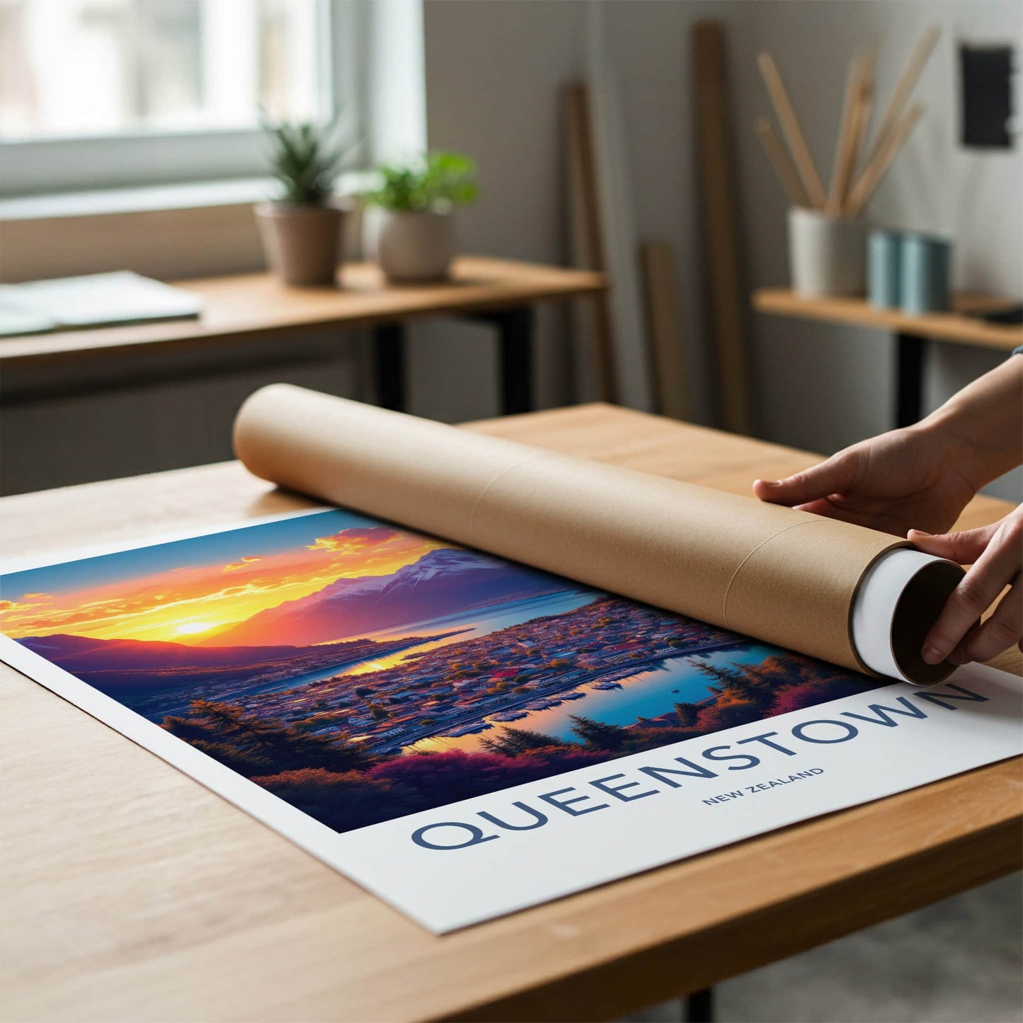 Queenstown Poster - New Zealand Wall Art - Vibrant Sunset Town Home Decor