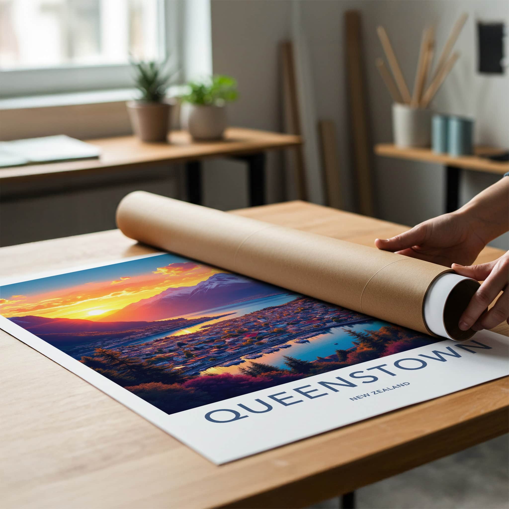 Queenstown Poster - New Zealand Wall Art - Vibrant Sunset Town Home Decor