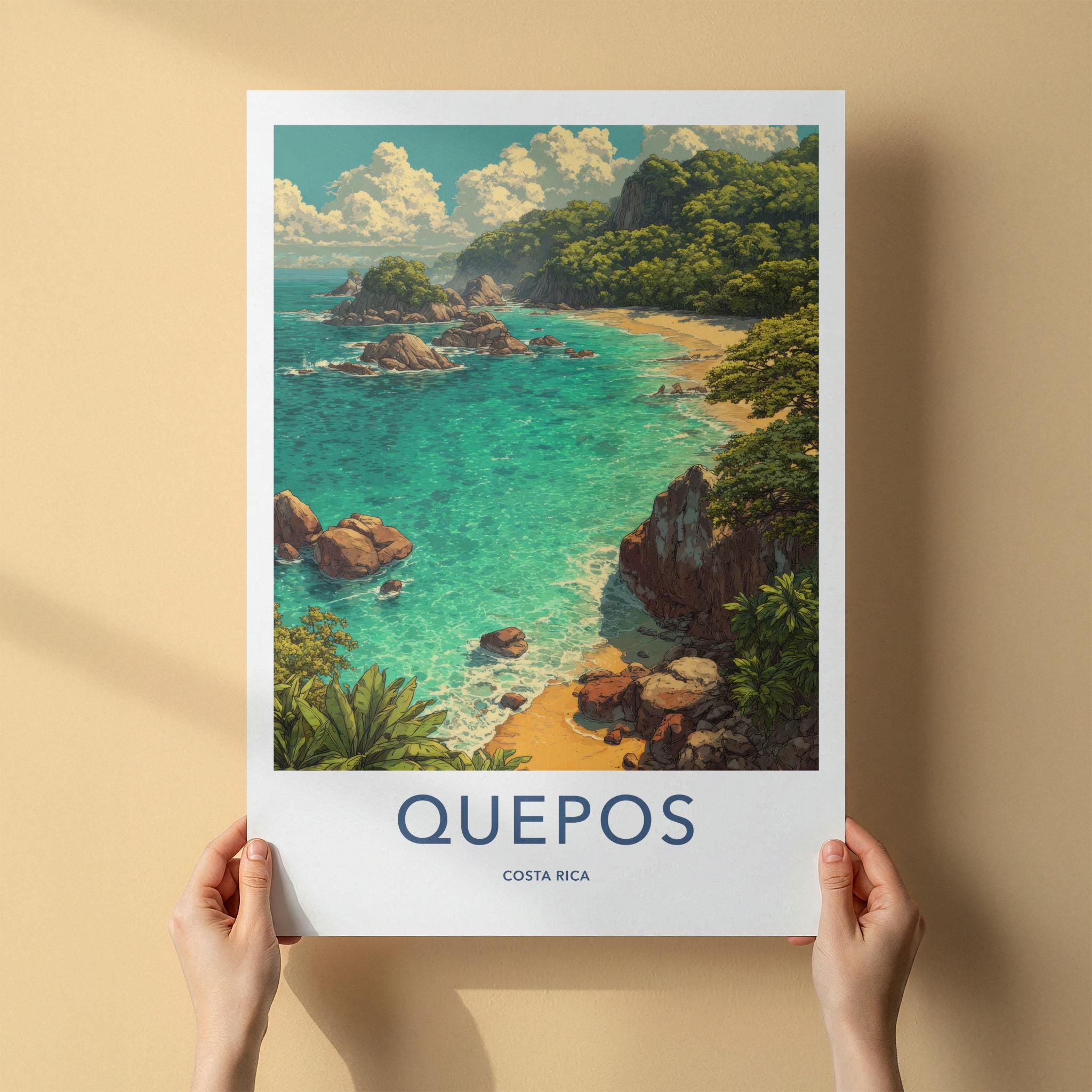 Quepos Poster - Costa Rica Framed Print - Lush Coastal Cove Home Decor