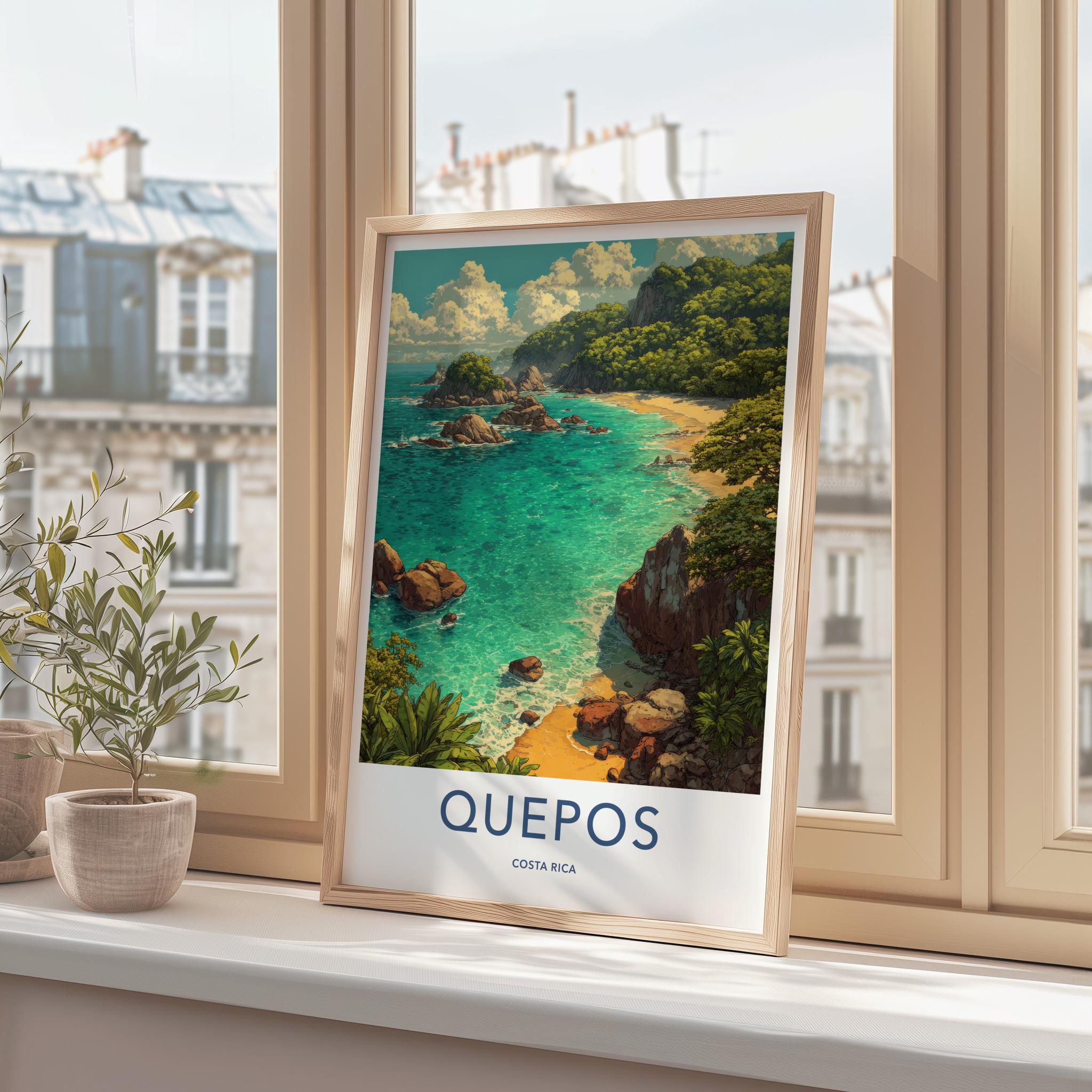 Quepos Poster - Costa Rica Framed Print - Lush Coastal Cove Home Decor