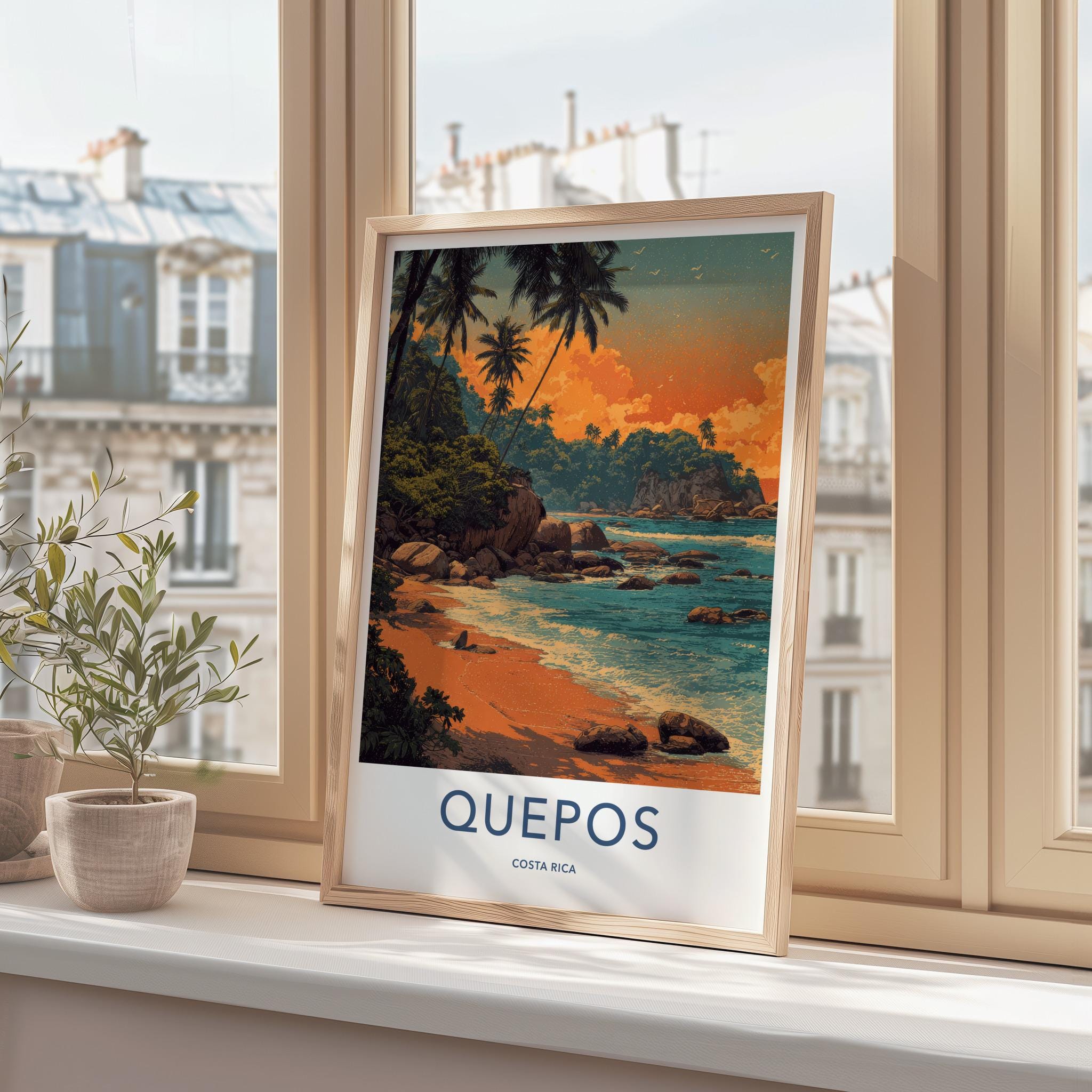 Quepos Poster - Costa Rica Framed Print - Palm Lined Sunset Framed Decor