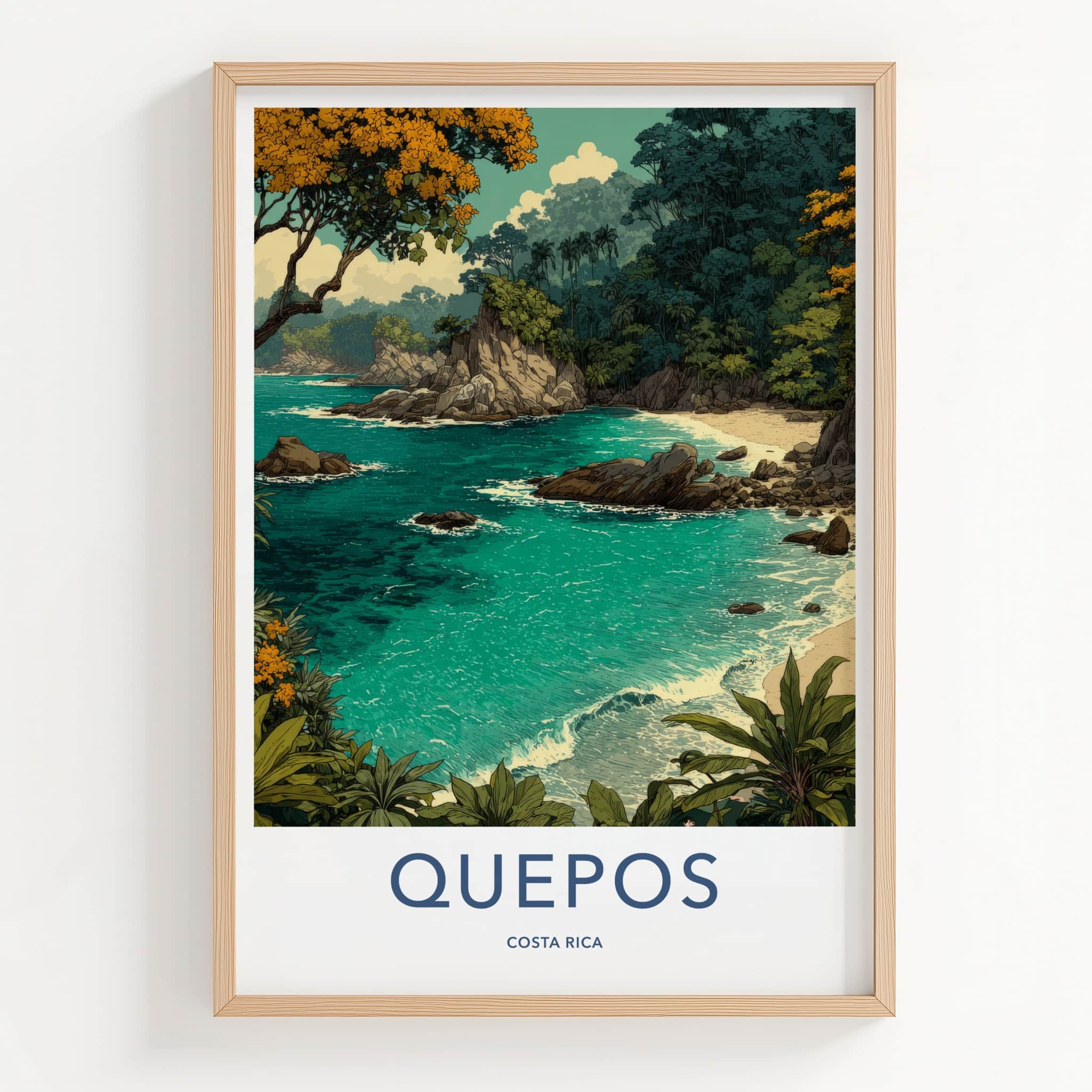 Quepos Poster - Costa Rica Travel Art - Coastal Rocky Jungle Gallery Art