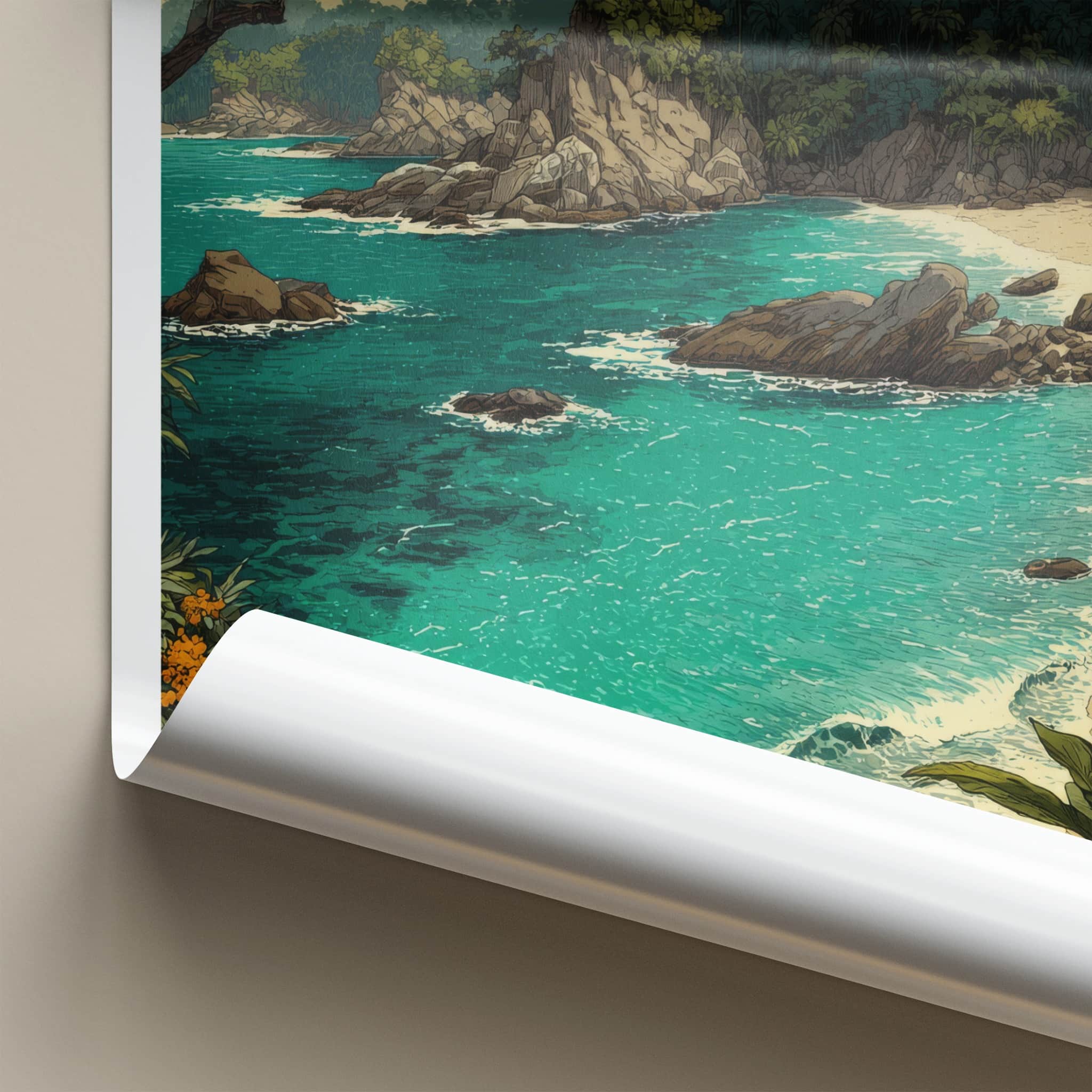 Quepos Poster - Costa Rica Travel Art - Coastal Rocky Jungle Gallery Art