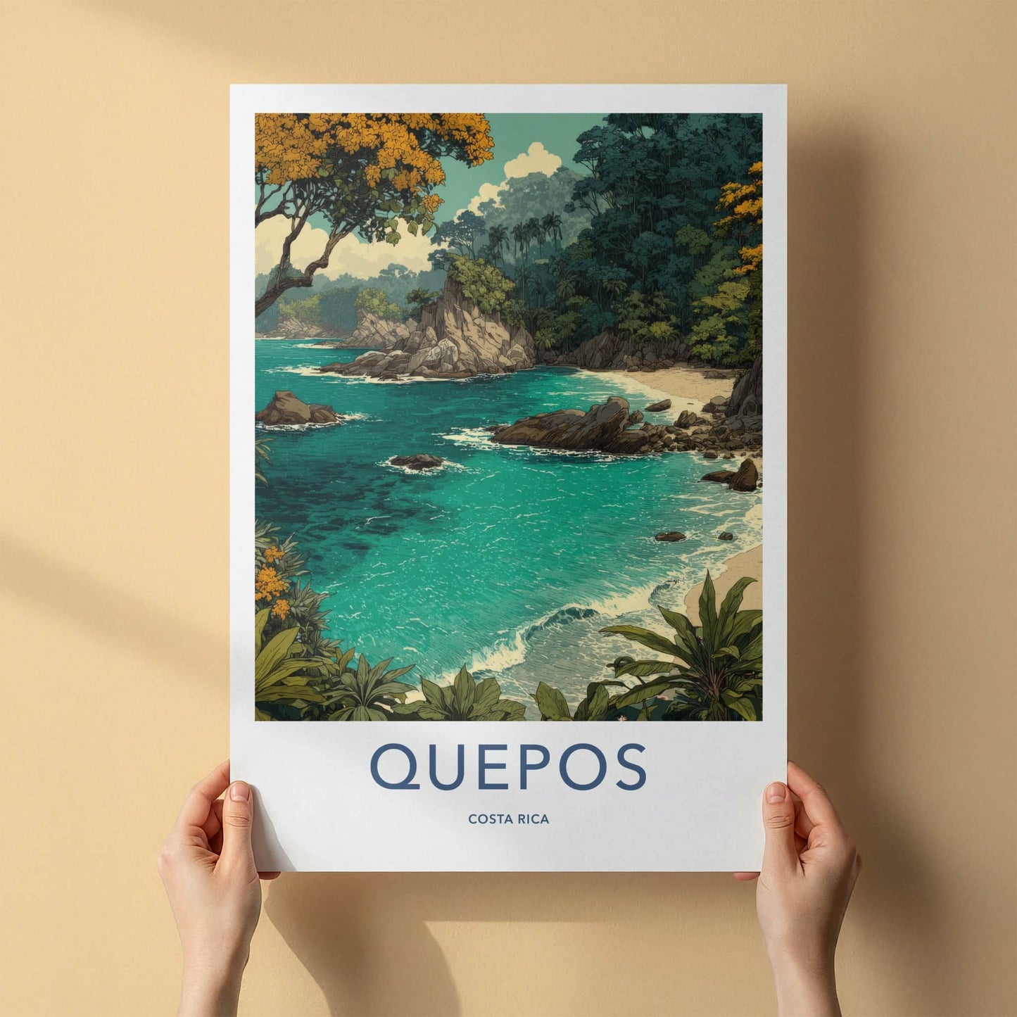 Quepos Poster - Costa Rica Travel Art - Coastal Rocky Jungle Gallery Art