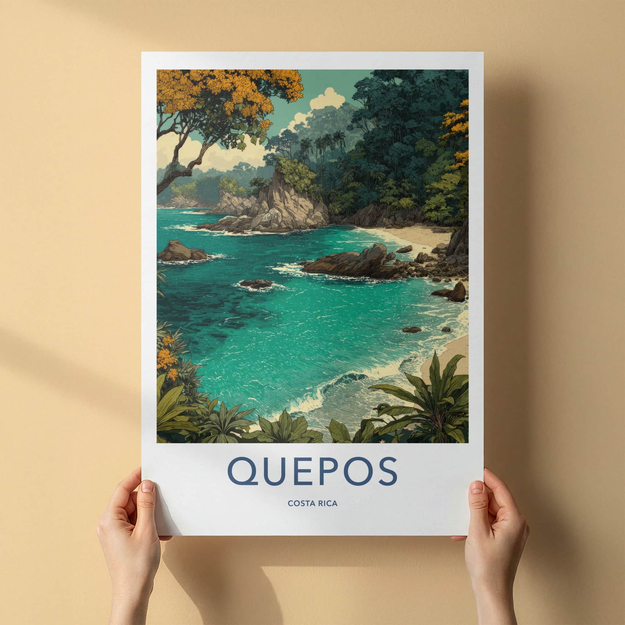 Quepos Poster - Costa Rica Travel Art - Coastal Rocky Jungle Gallery Art