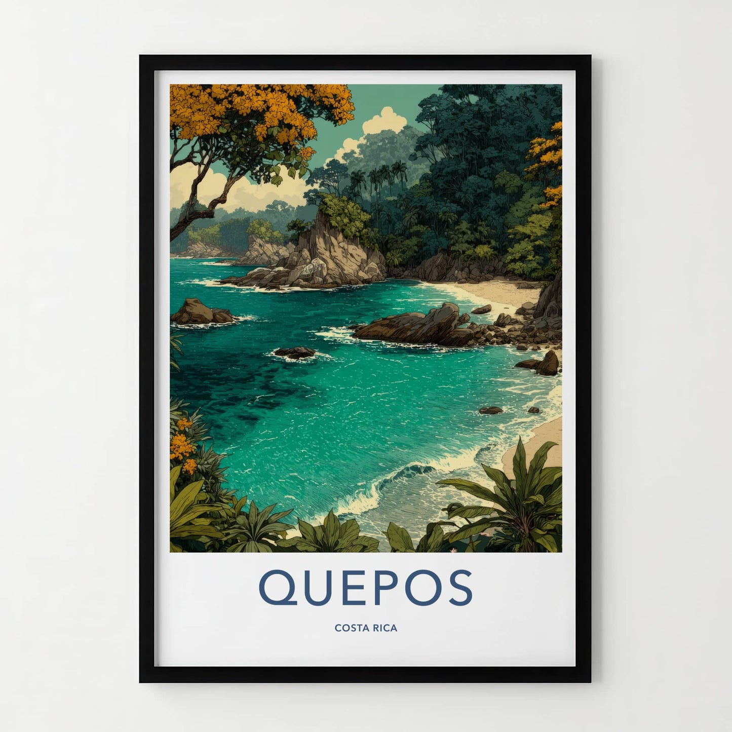 Quepos Poster - Costa Rica Travel Art - Coastal Rocky Jungle Gallery Art