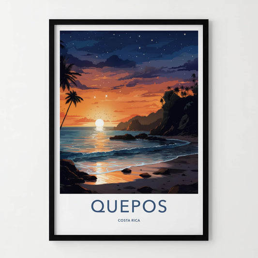 Quepos Poster - Costa Rica Travel Art - Ocean Sunset Palms Home Decor
