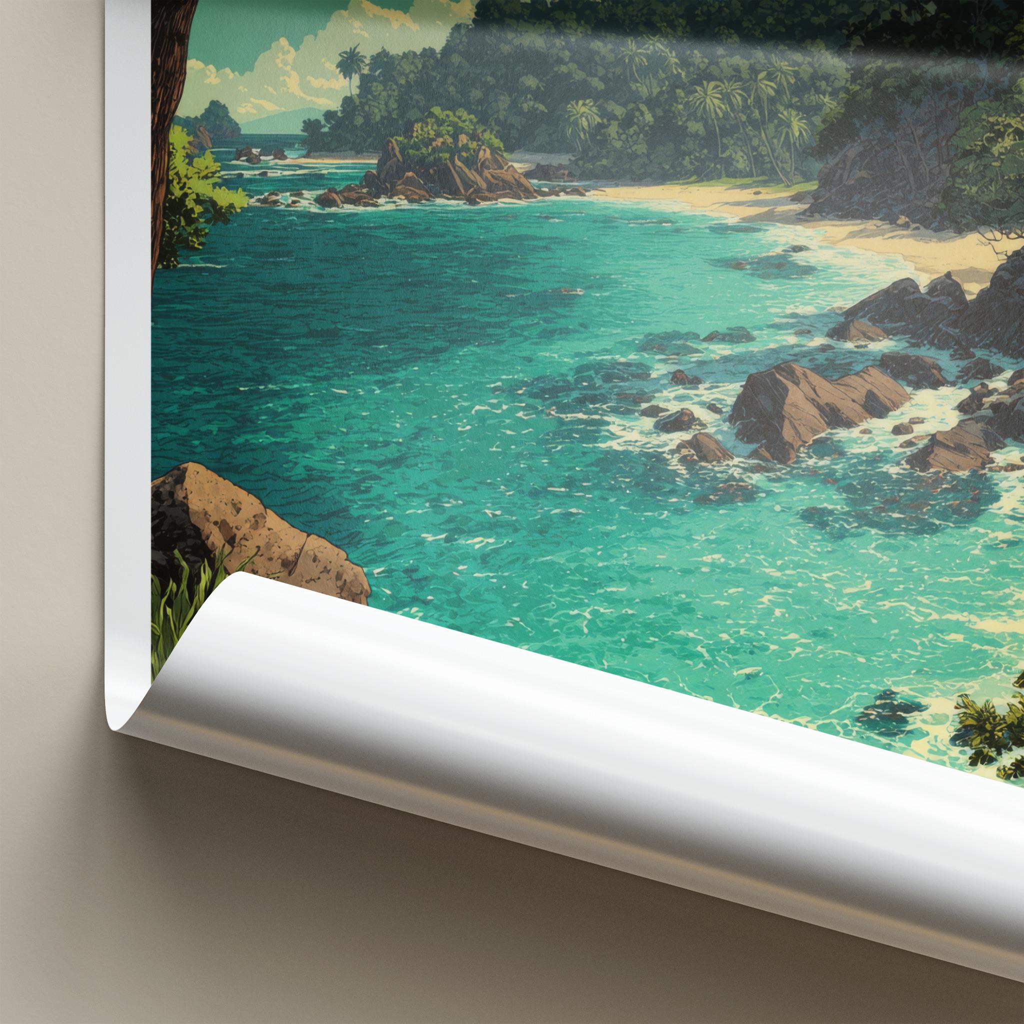 Quepos Poster - Costa Rica Travel Art - Tropical Beach Cove Home Decor