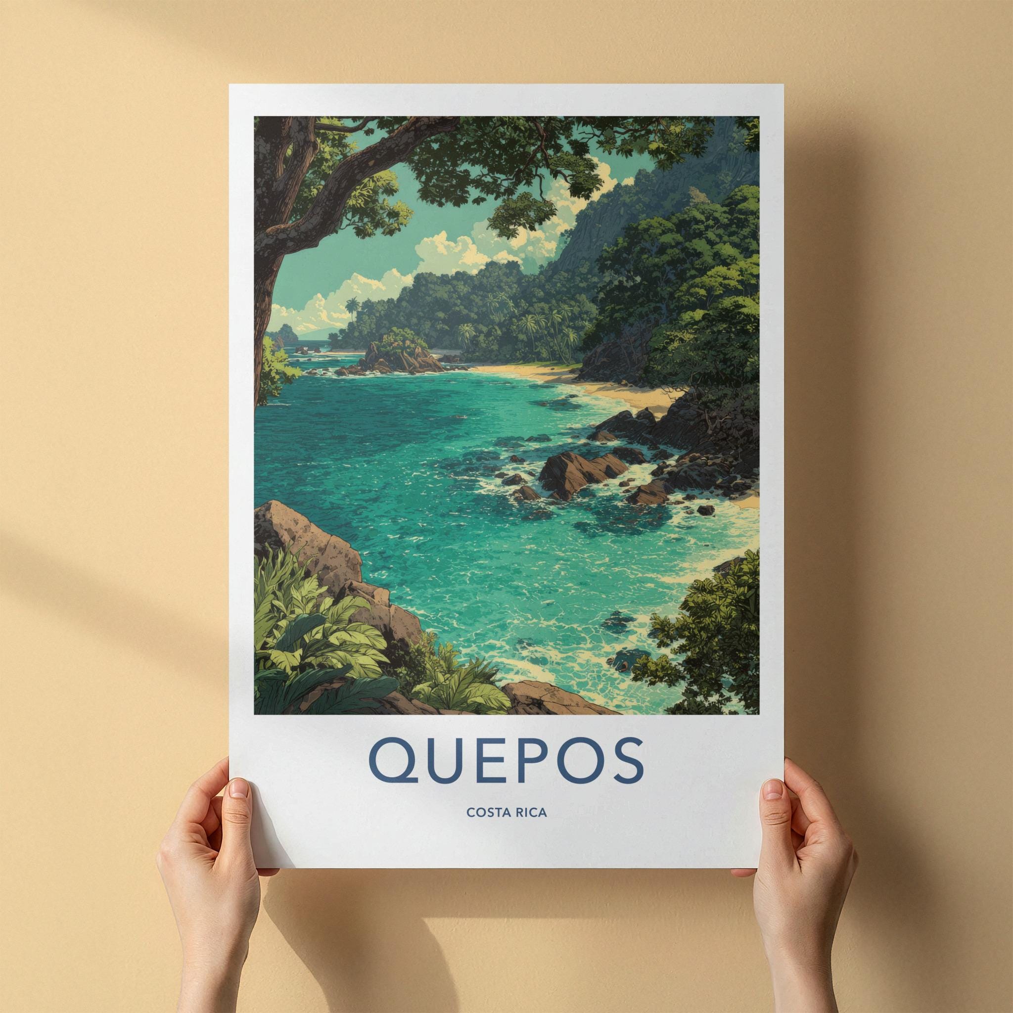 Quepos Poster - Costa Rica Travel Art - Tropical Beach Cove Home Decor