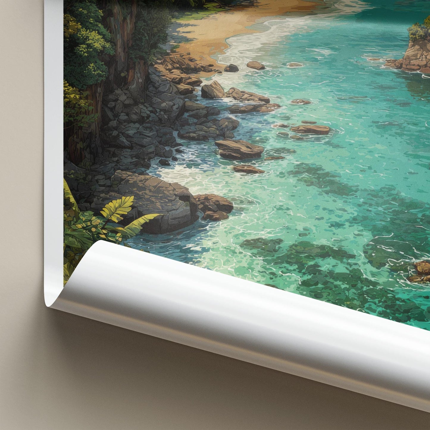 QUEPOS Poster - Costa Rica Travel Art - Tropical Beach Scene Home Decor