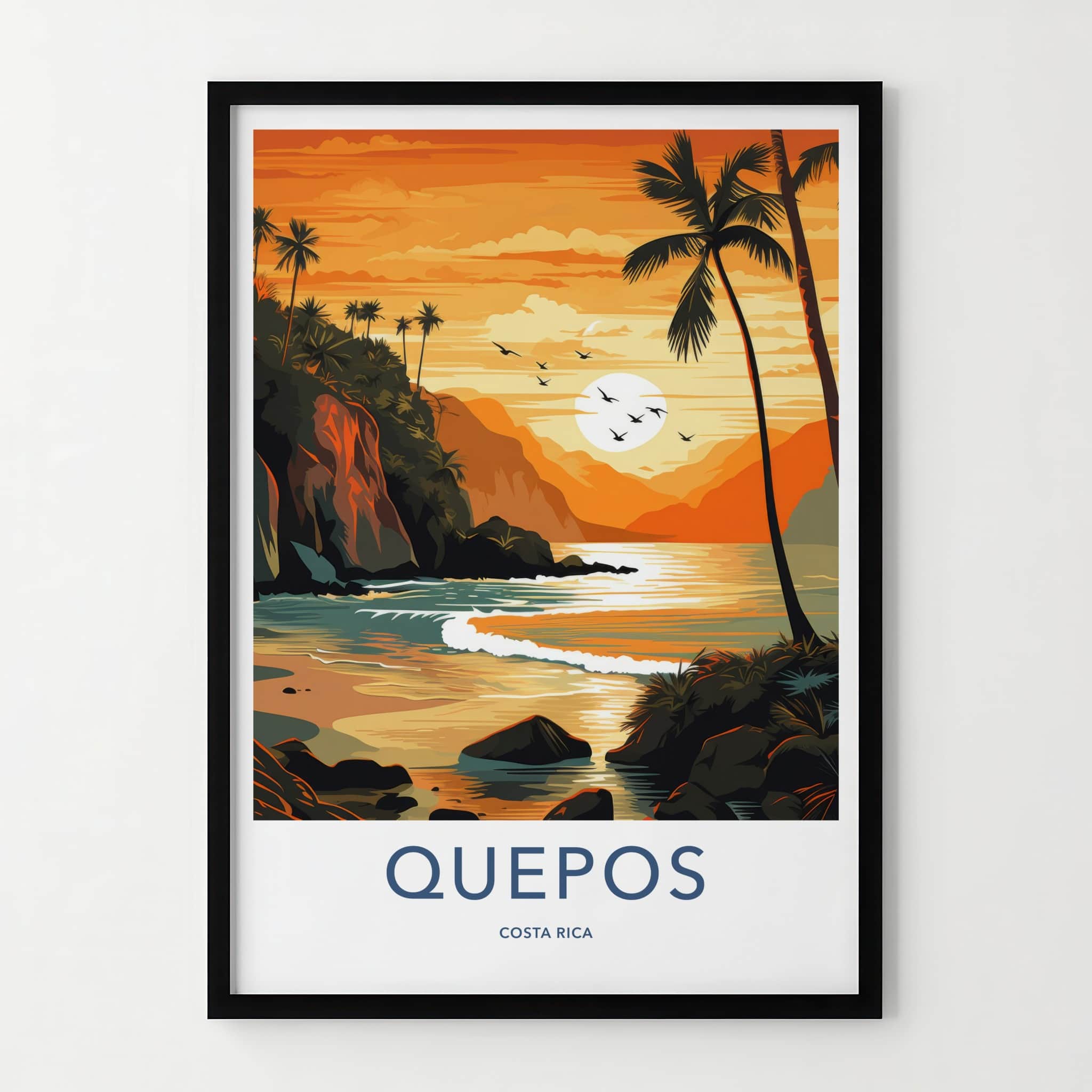 Quepos Poster - Costa Rica Travel Art - Tropical Sunset Beach Home Decor