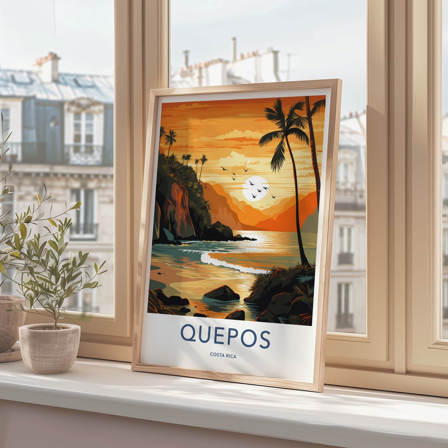 Quepos Poster - Costa Rica Travel Art - Tropical Sunset Beach Home Decor