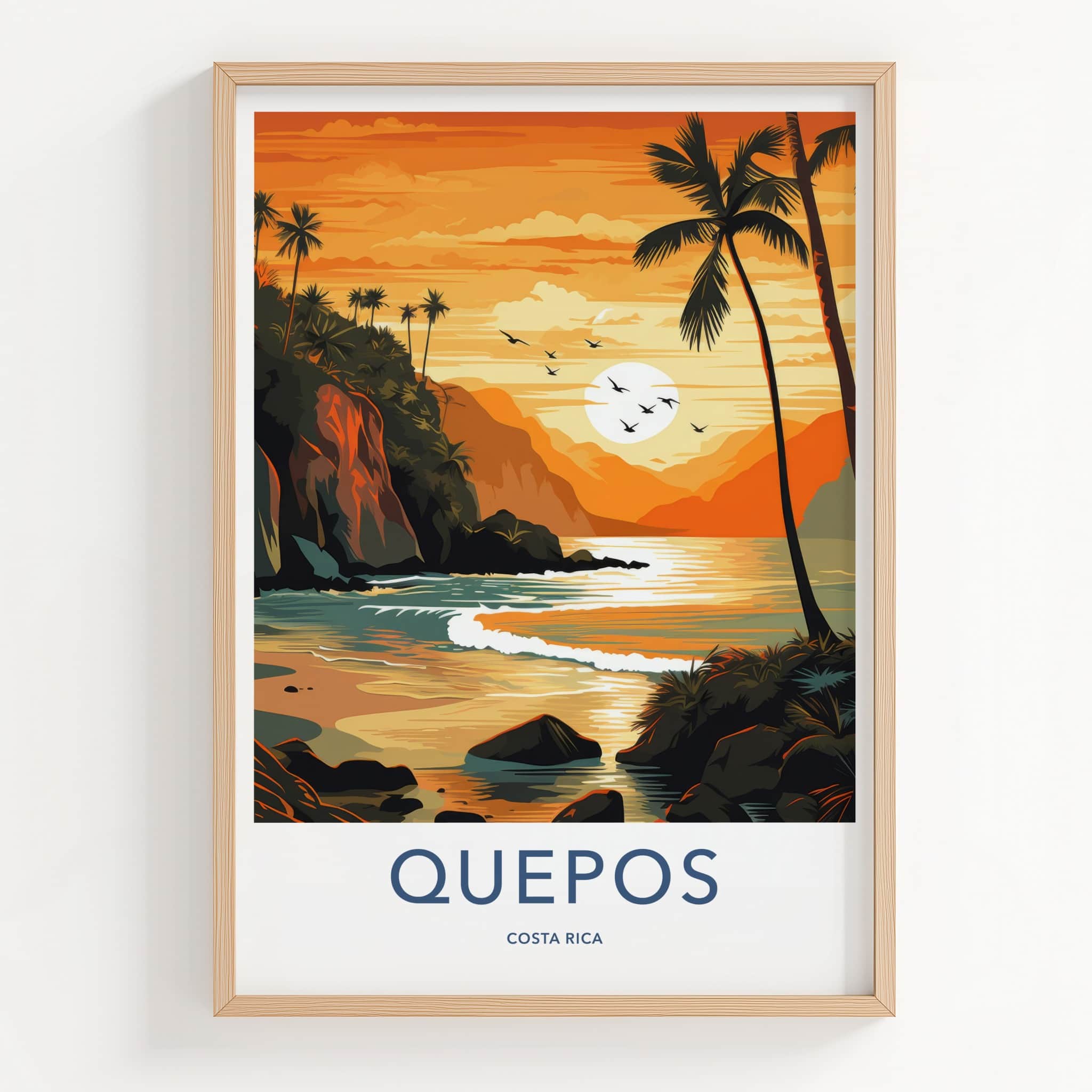 Quepos Poster - Costa Rica Travel Art - Tropical Sunset Beach Home Decor