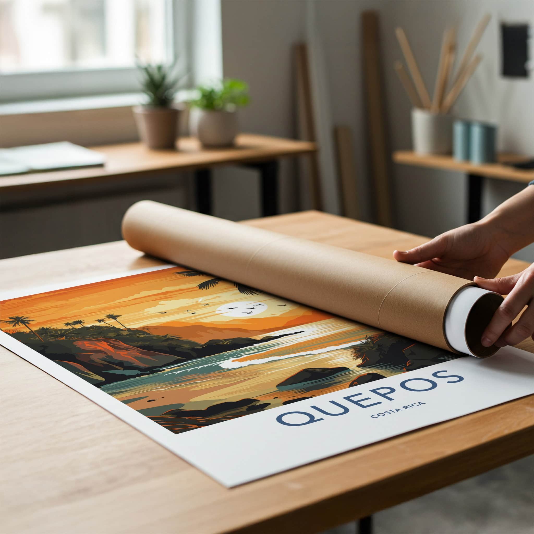 Quepos Poster - Costa Rica Travel Art - Tropical Sunset Beach Home Decor