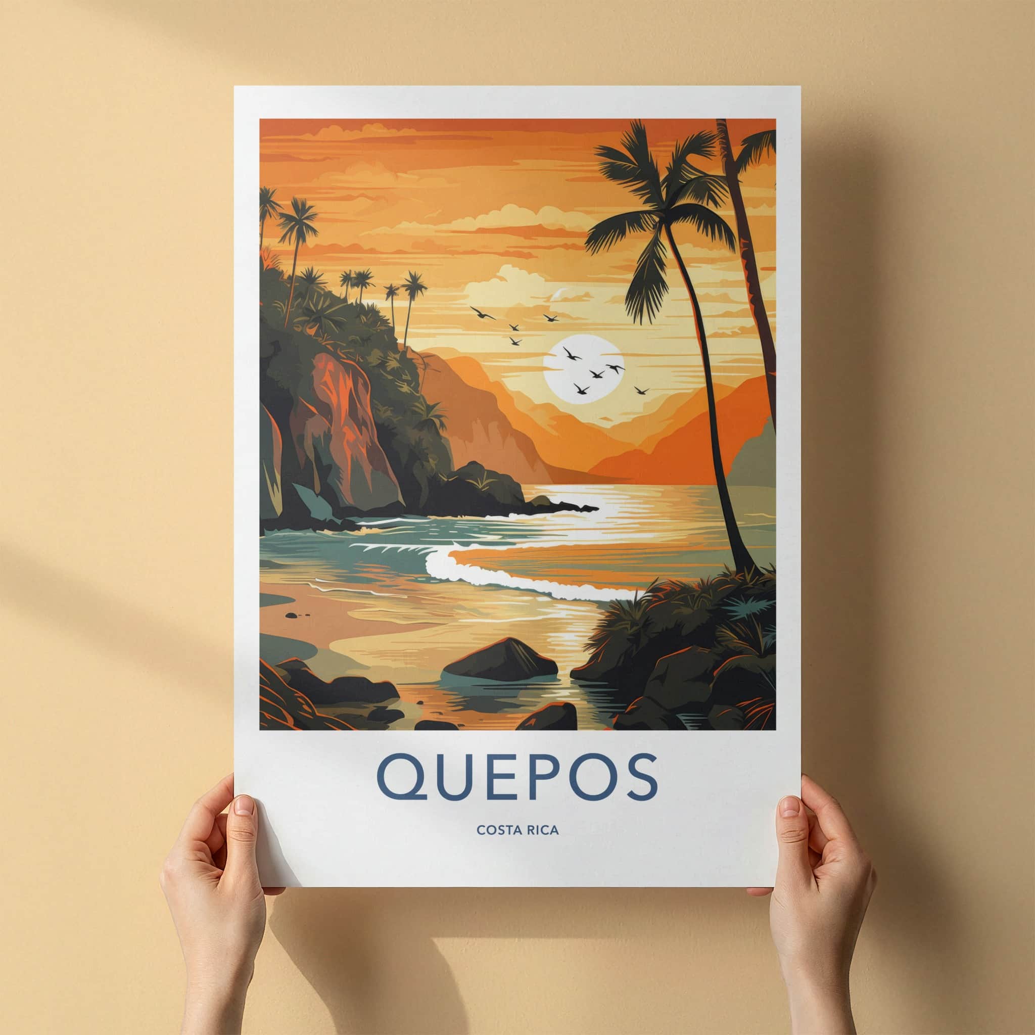 Quepos Poster - Costa Rica Travel Art - Tropical Sunset Beach Home Decor