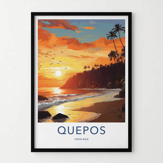 QUEPOS Poster - Costa Rica Travel Art - Tropical Sunset Beach Home Decor