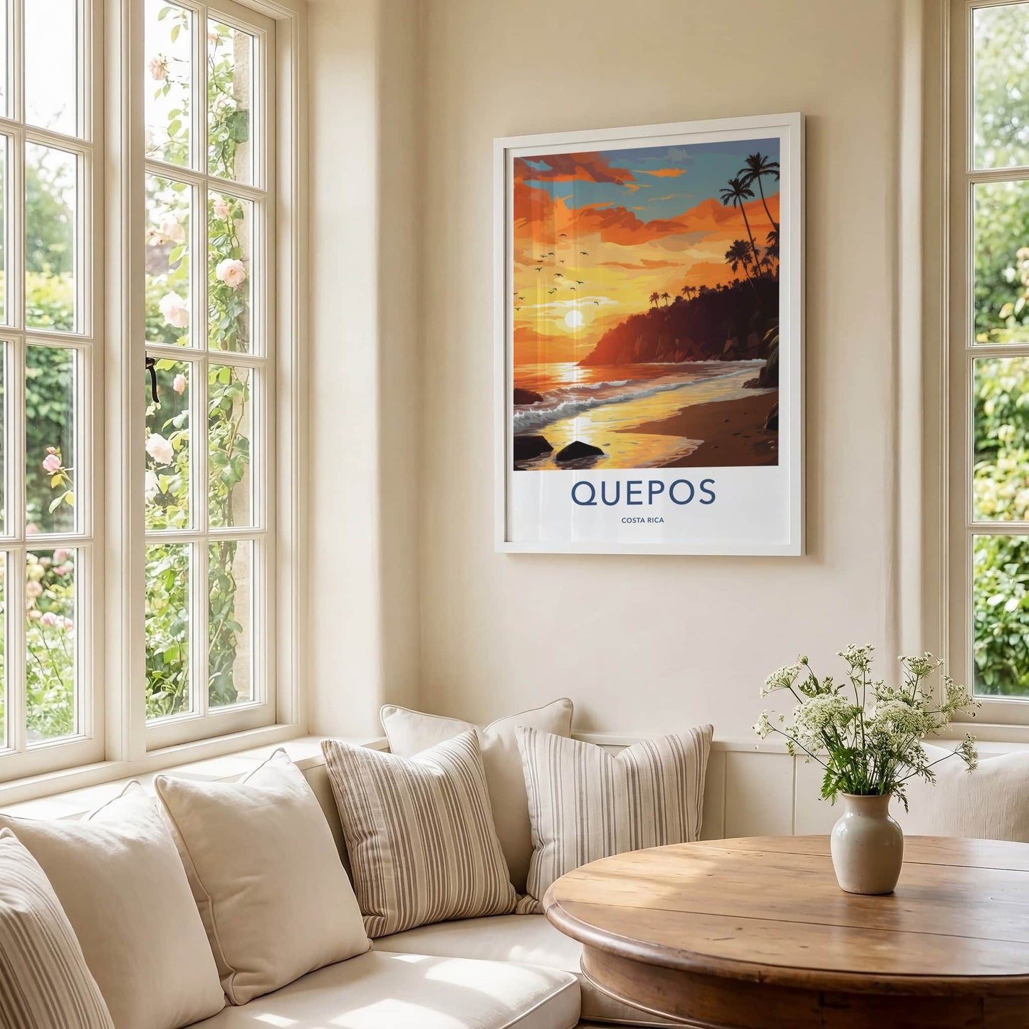 QUEPOS Poster - Costa Rica Travel Art - Tropical Sunset Beach Home Decor