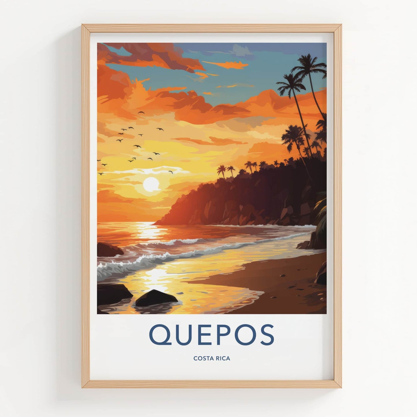 QUEPOS Poster - Costa Rica Travel Art - Tropical Sunset Beach Home Decor