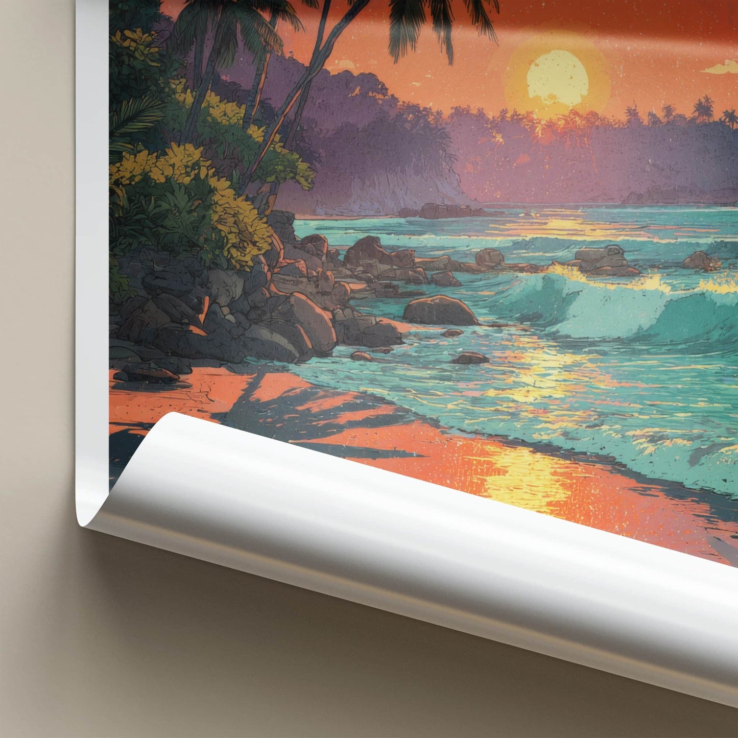 Quepos Poster - Costa Rica Travel Print Sunset Beach Waves Home Decor