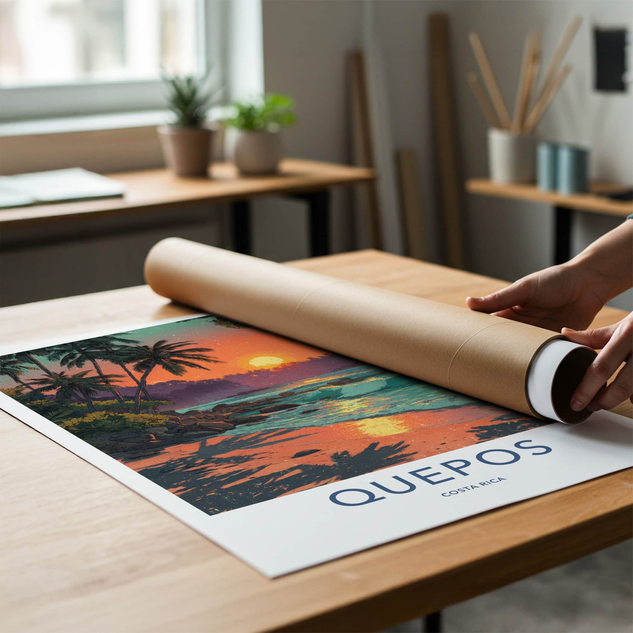 Quepos Poster - Costa Rica Travel Print Sunset Beach Waves Home Decor