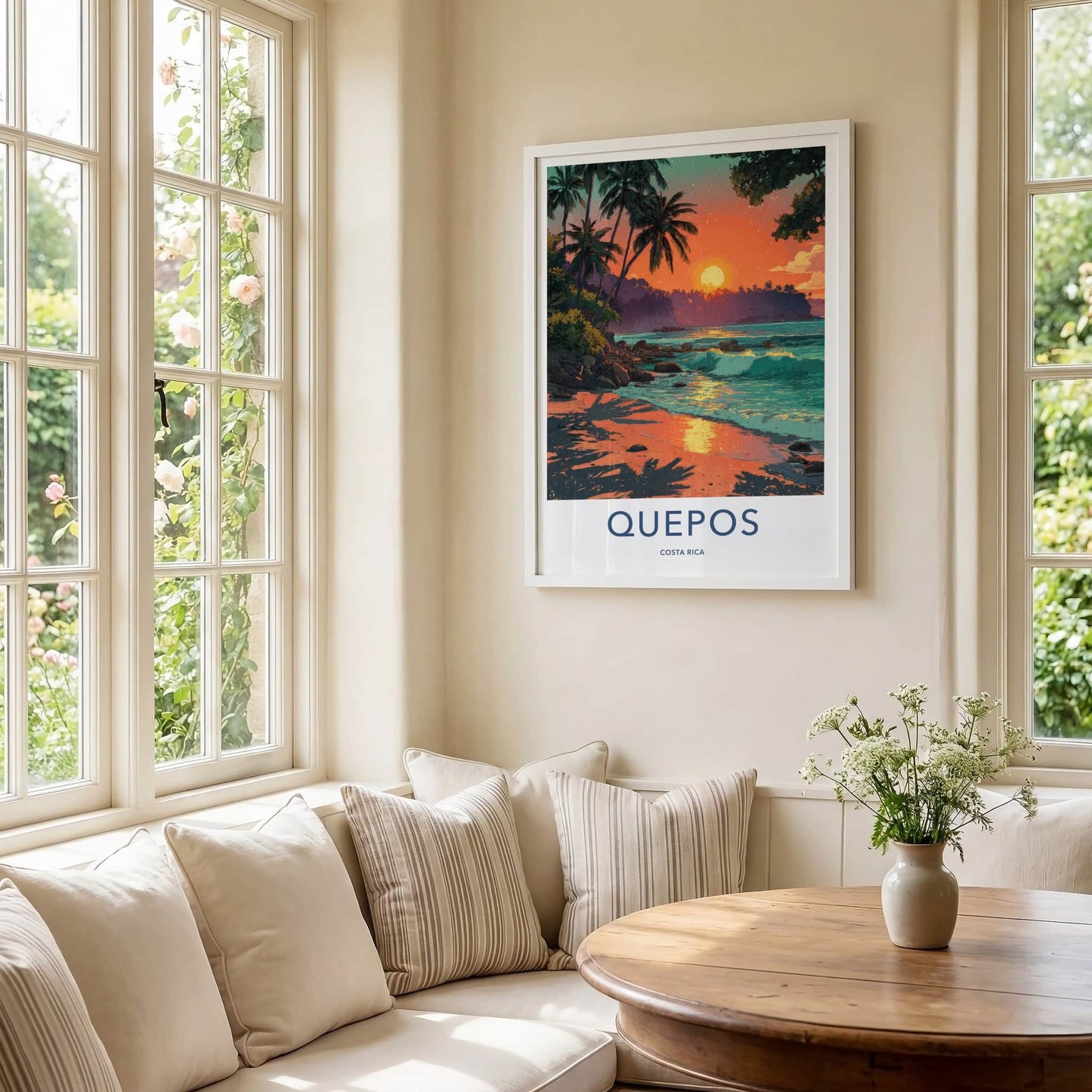 Quepos Poster - Costa Rica Travel Print Sunset Beach Waves Home Decor