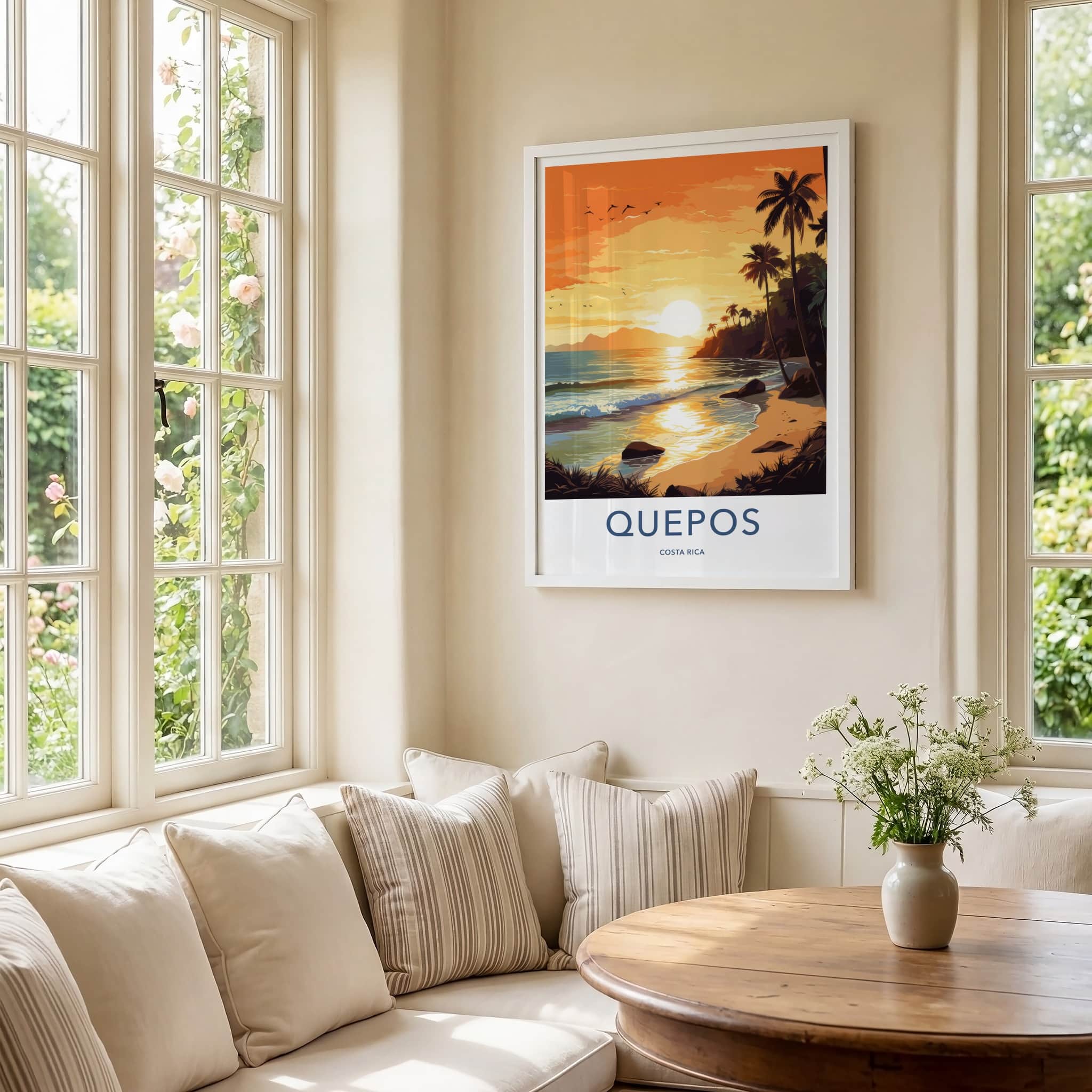 Quepos Poster - Costa Rica Travel Print - Vibrant Sunset Beach Home Decor