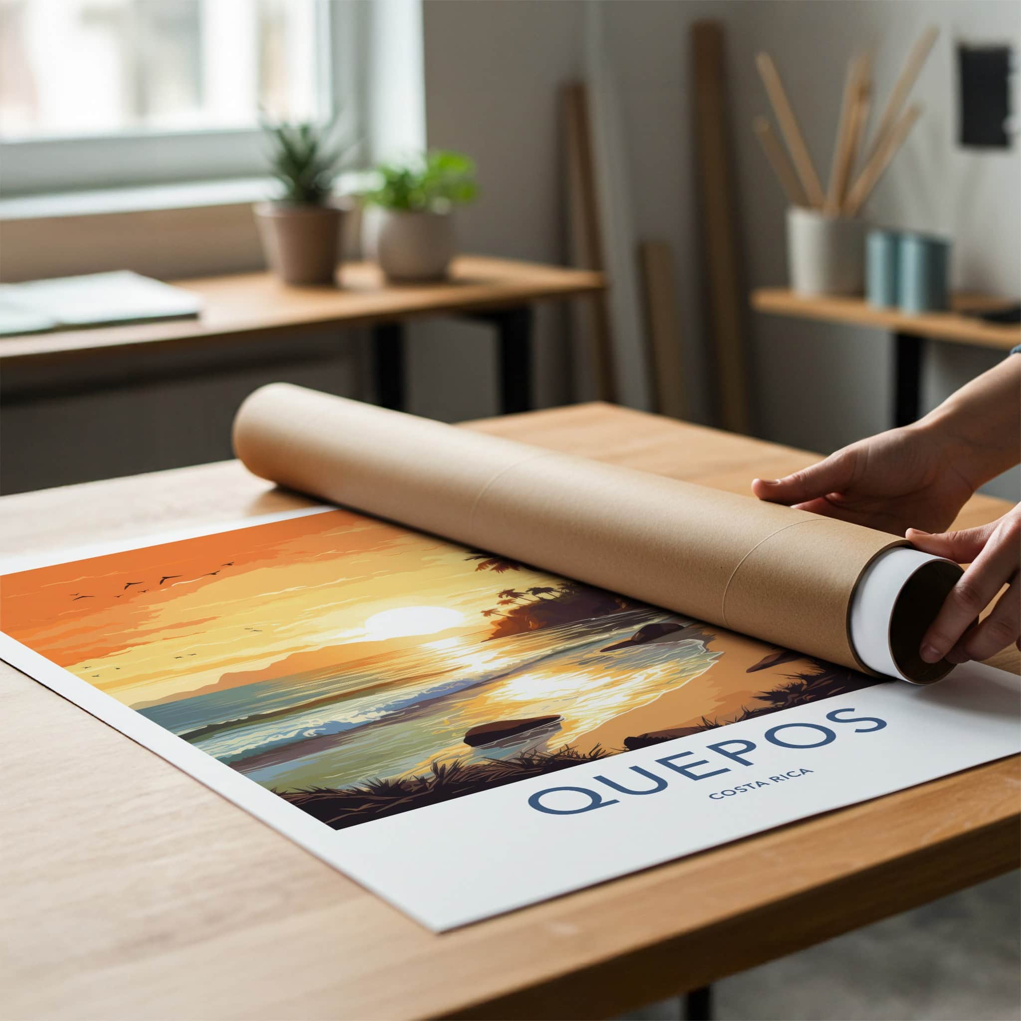 Quepos Poster - Costa Rica Travel Print - Vibrant Sunset Beach Home Decor