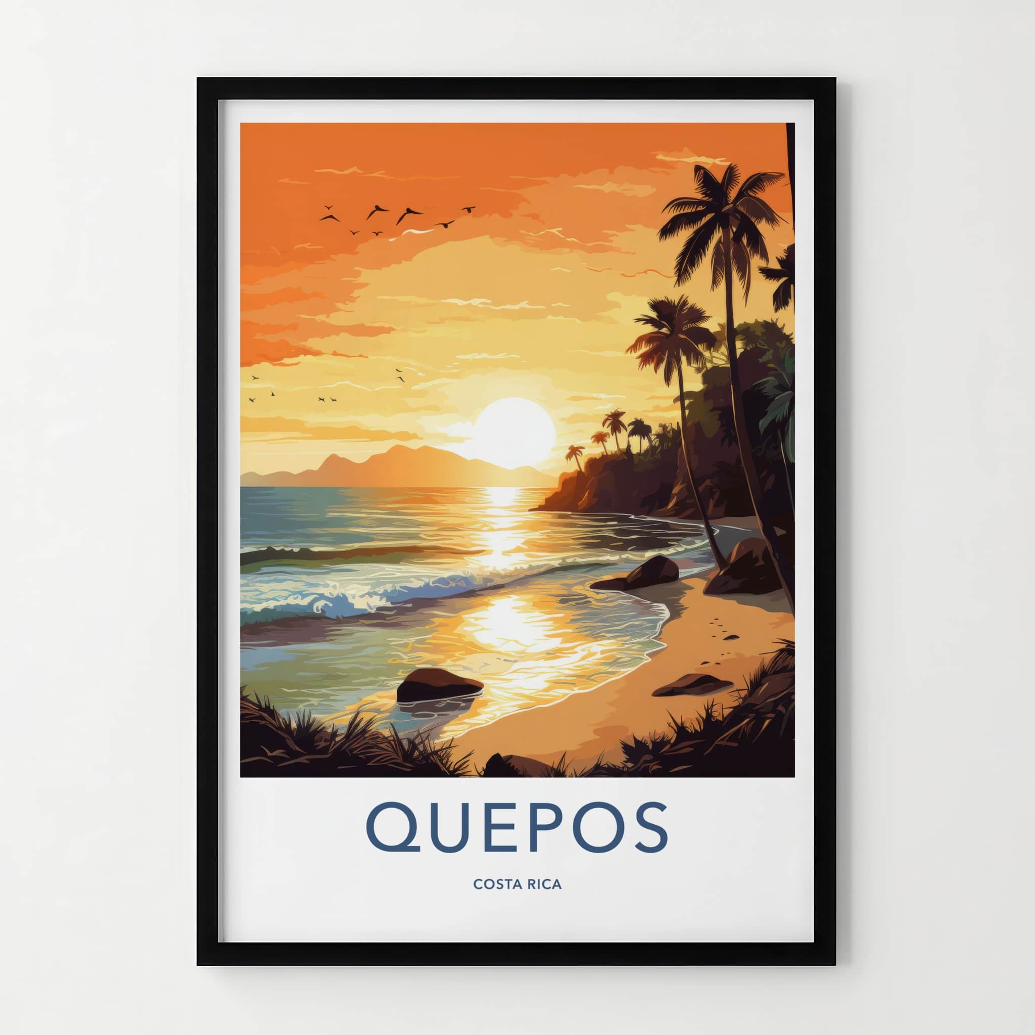 Quepos Poster - Costa Rica Travel Print - Vibrant Sunset Beach Home Decor