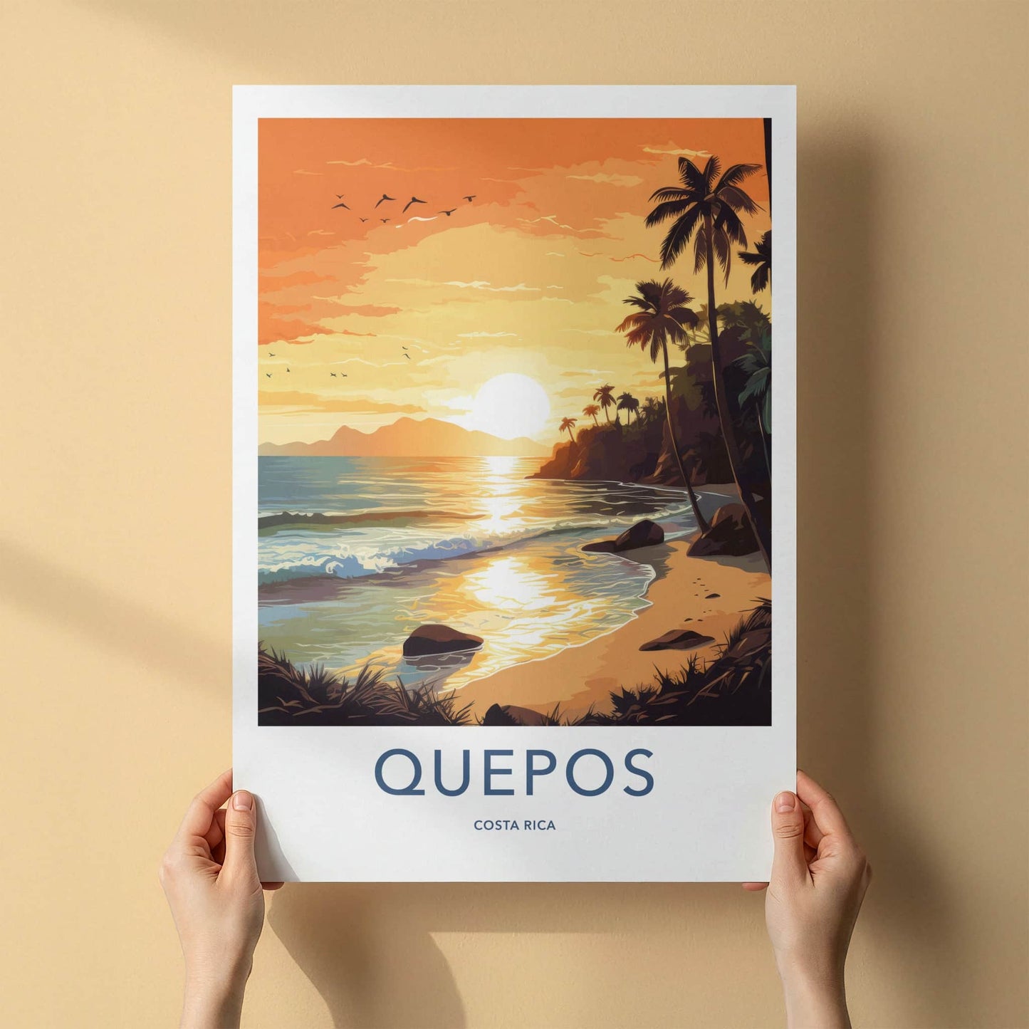 Quepos Poster - Costa Rica Travel Print - Vibrant Sunset Beach Home Decor