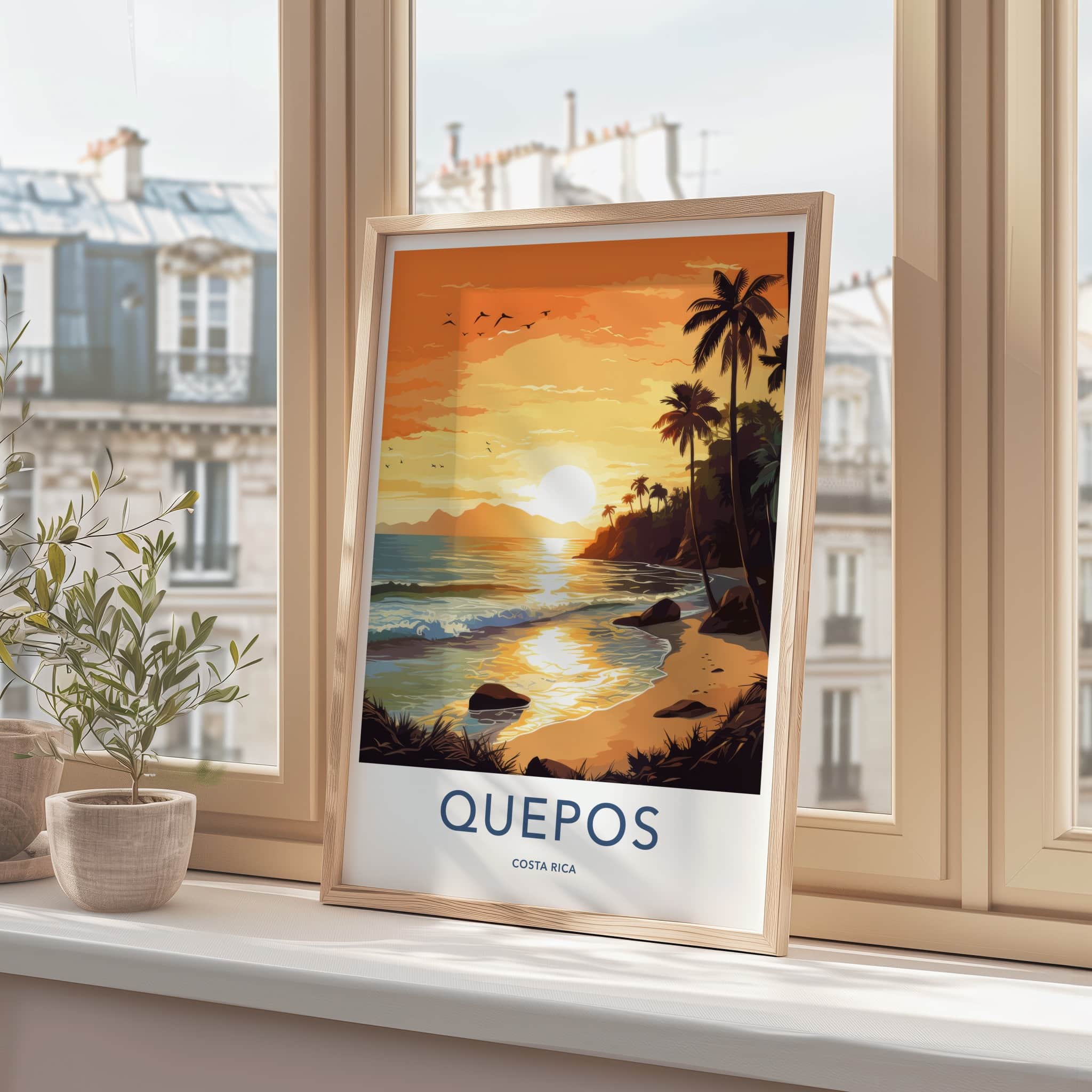 Quepos Poster - Costa Rica Travel Print - Vibrant Sunset Beach Home Decor