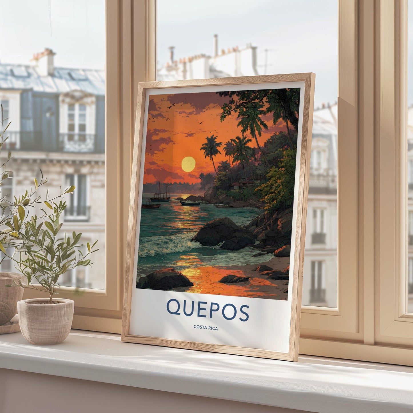 Quepos Poster - Costa Rica Travel Print - Vibrant Tropical Sunset Home Decor