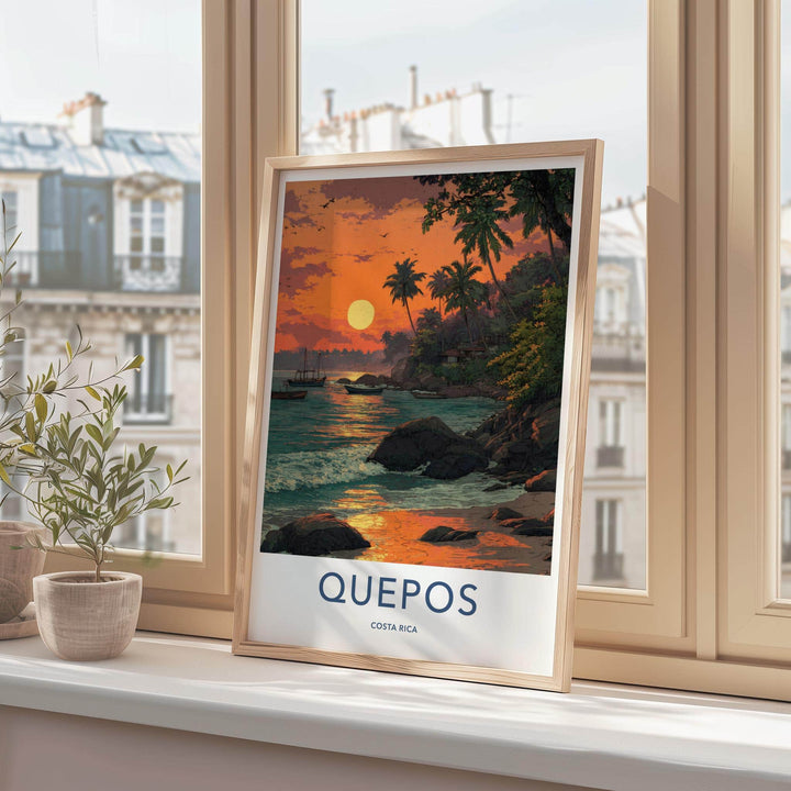 Quepos Poster - Costa Rica Travel Print - Vibrant Tropical Sunset Home Decor