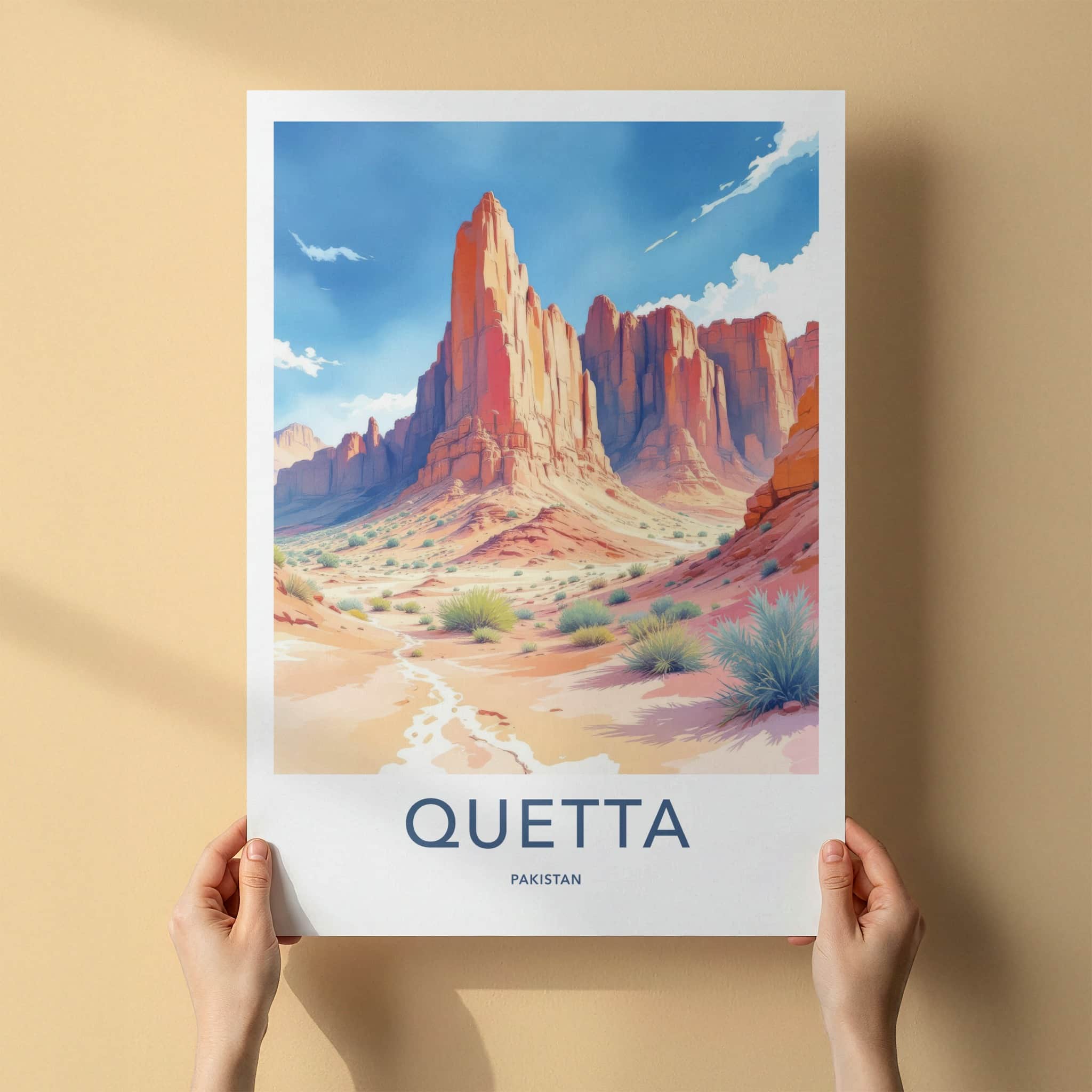 Quetta Poster - Pakistan Travel Art - Arid Mountain Landscape Home Decor