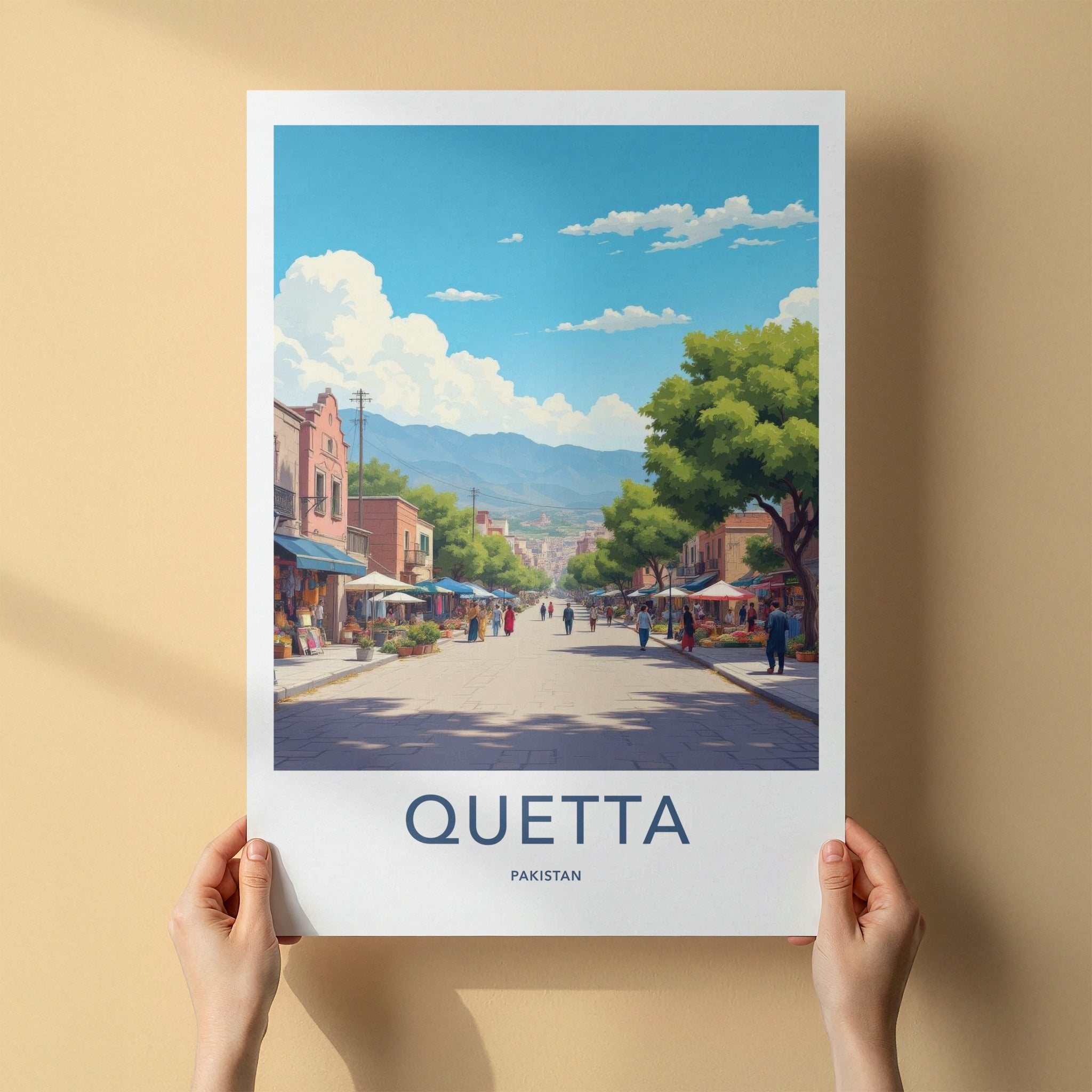 Quetta Poster - Pakistan Travel Art - Lively Bazaar Scene Wall Decor