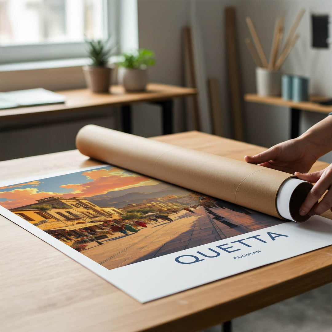 Quetta Poster - Pakistan Travel Art - Mountain Cityscape Sunset Home Decor