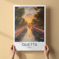 Quetta Poster - Pakistan Travel Art - Sunset Canal Garden Home Decor