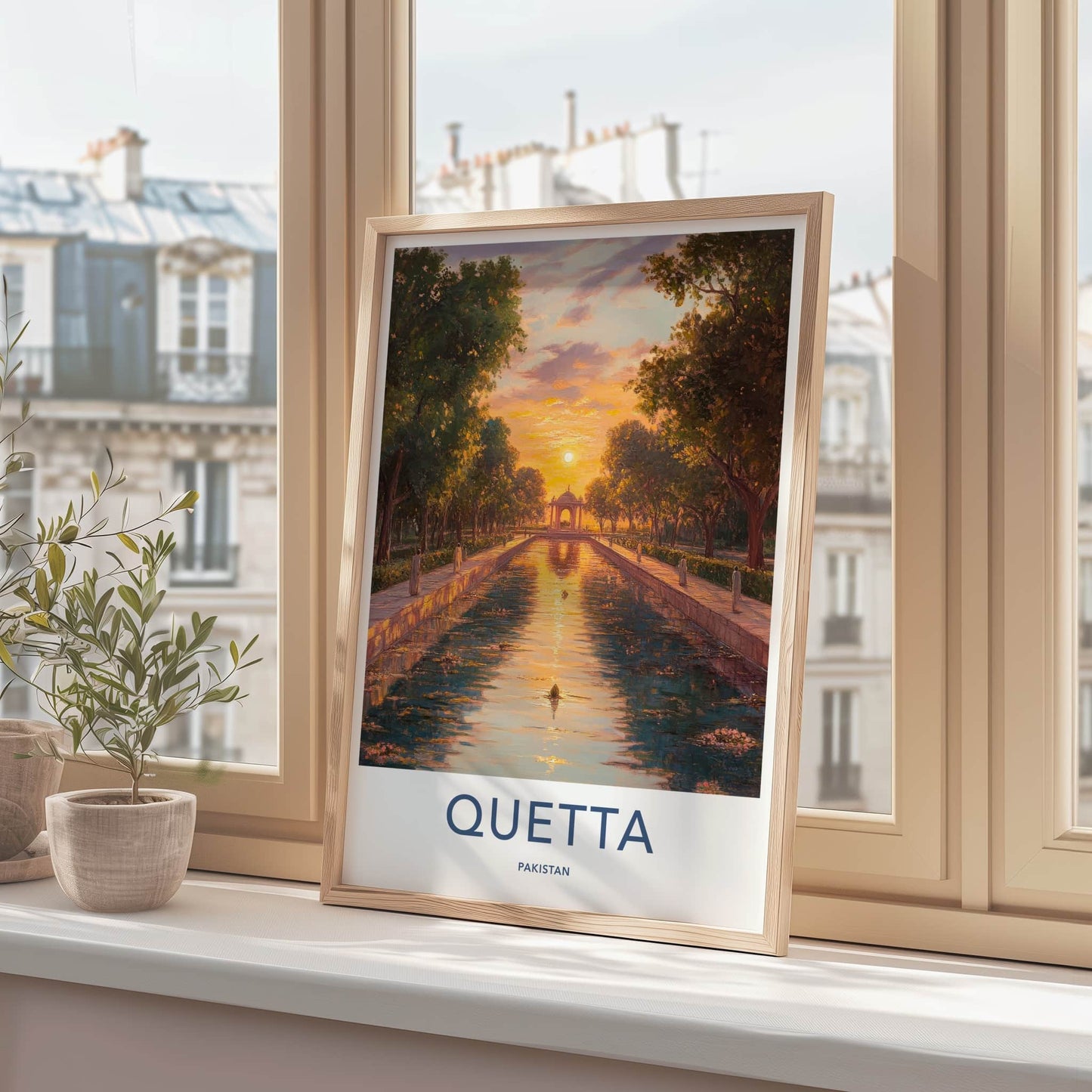 Quetta Poster - Pakistan Travel Art - Sunset Canal Garden Home Decor