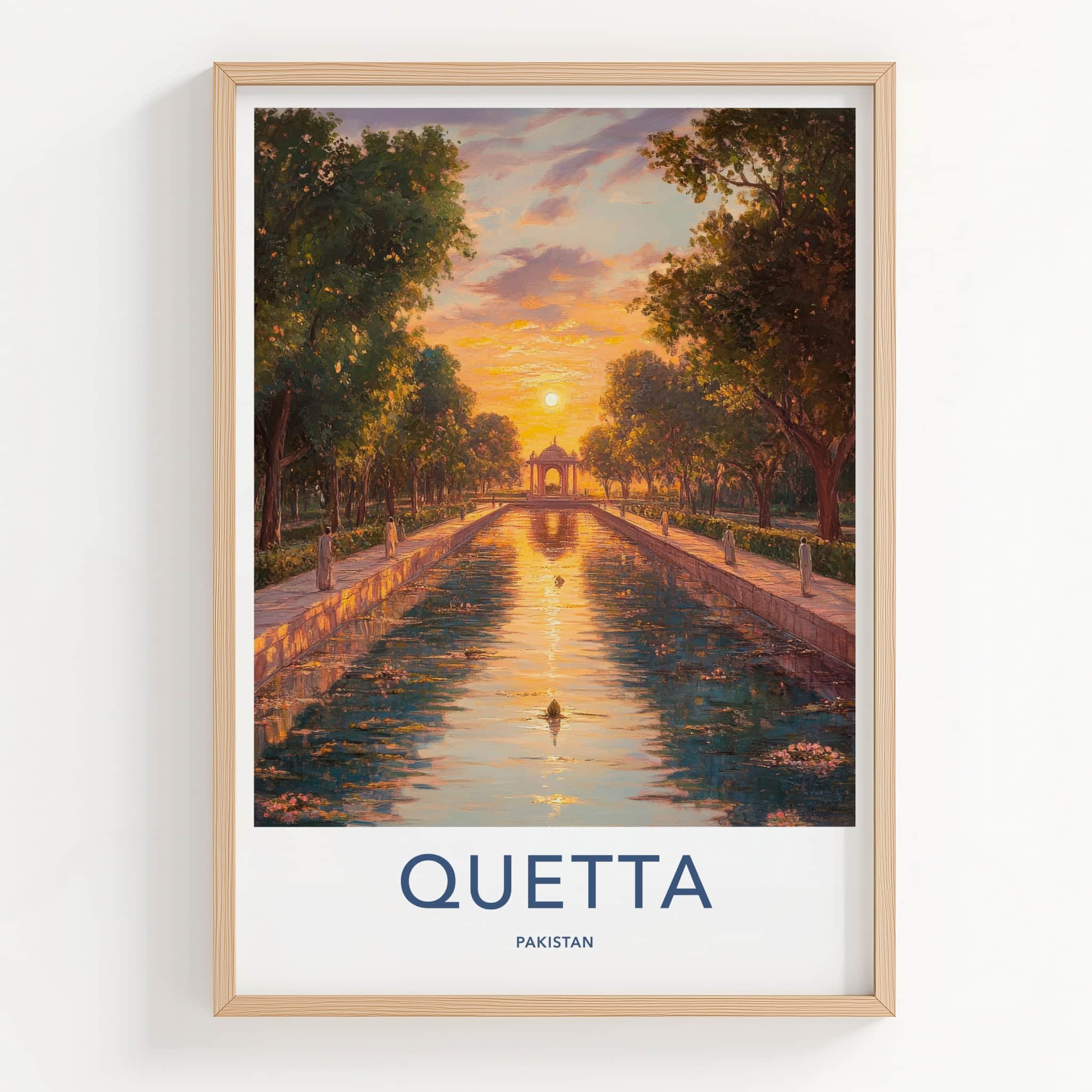 Quetta Poster - Pakistan Travel Art - Sunset Canal Garden Home Decor