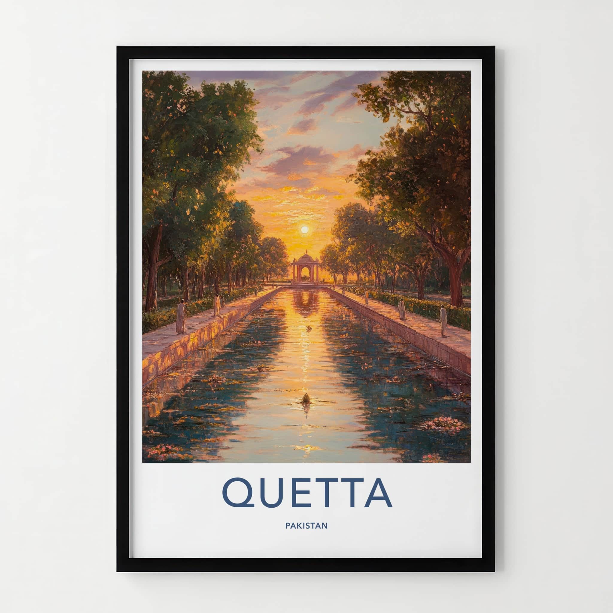 Quetta Poster - Pakistan Travel Art - Sunset Canal Garden Home Decor